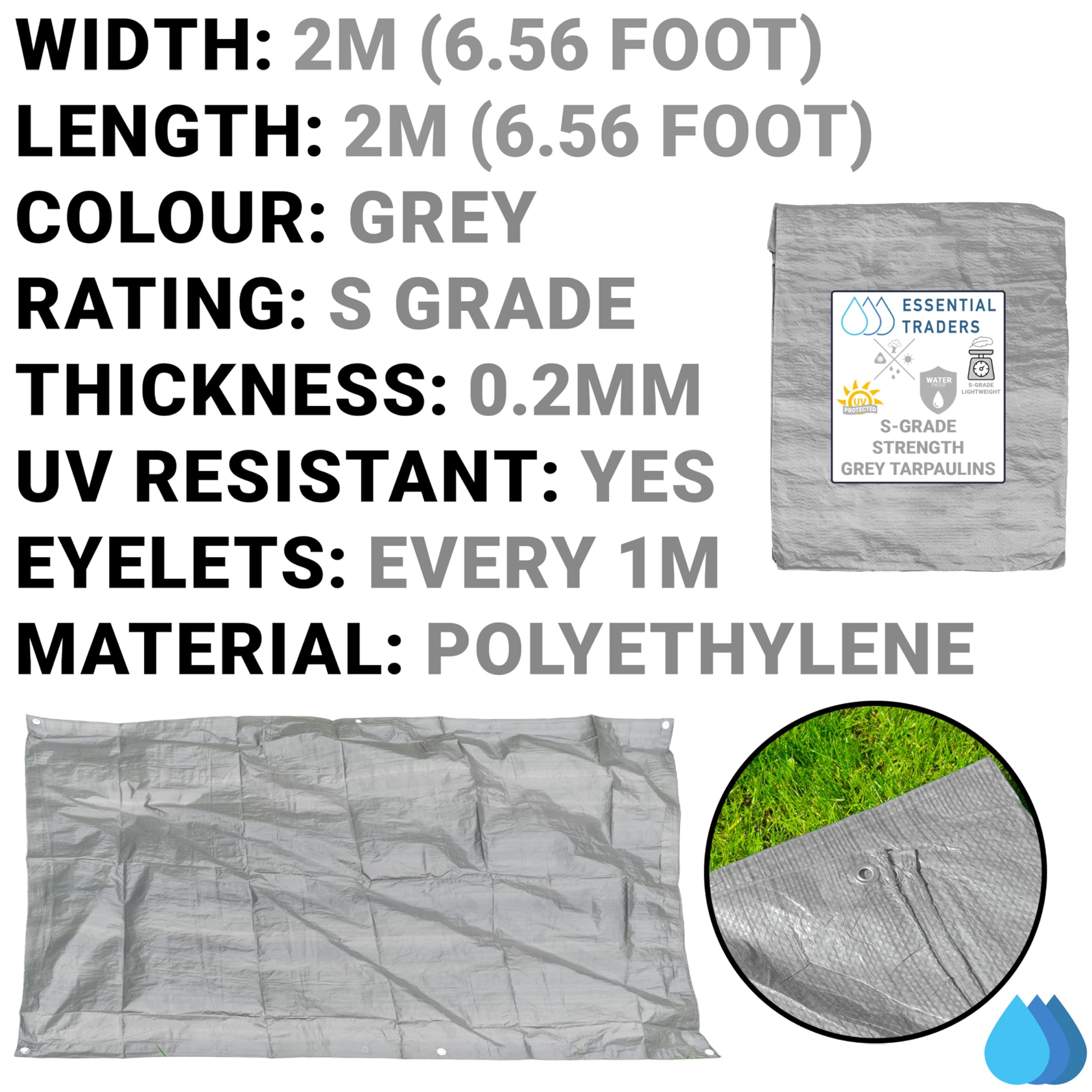 Grey Lightweight Tarpaulin, Multi-Purpose Waterproof Sheet for Outdoor Use Tools, Camping, Gardening, Furniture Protection - Image 2