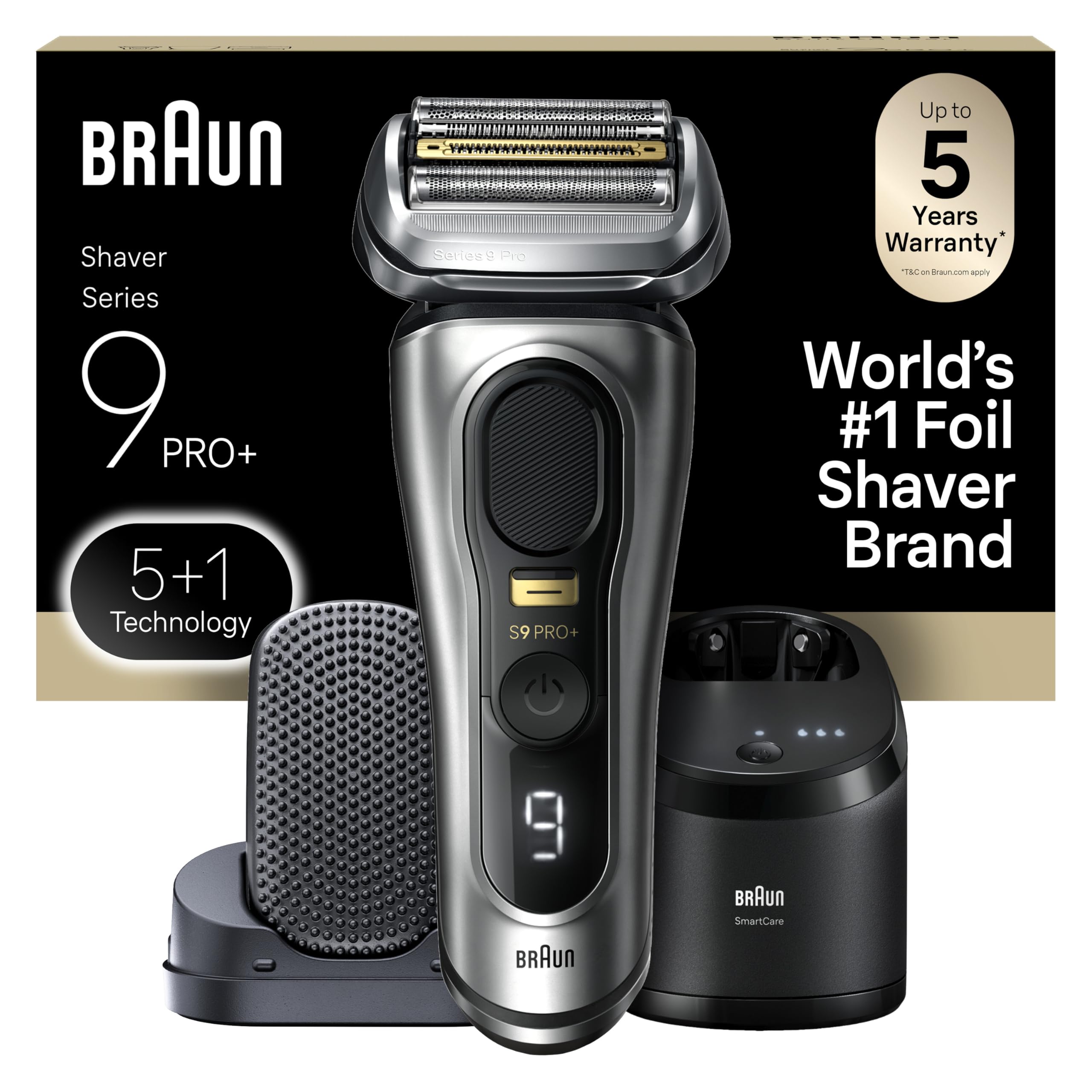 - Series 9 PRO+ Electric Razor for Men, 5 Pro Shaving Elements and Shave-Preparing ProComfort Head for Closeness & Skin Comfort, 6in1 SmartCare Center, Wet or Dry Shaver, Charging Stand, 9597cc