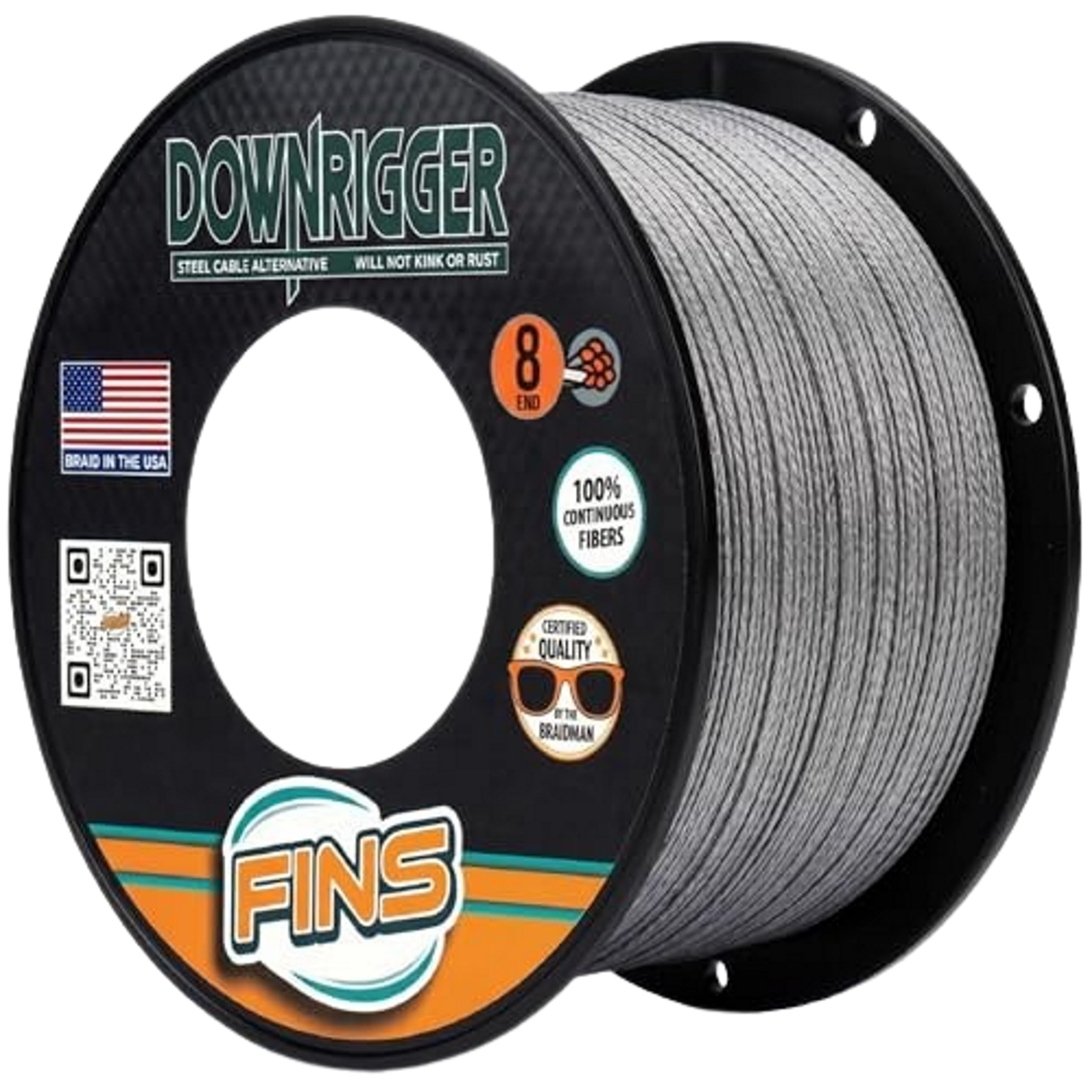 FINS Downrigger Braided Fishing Line, Replaces Steel Cable, Made in USA