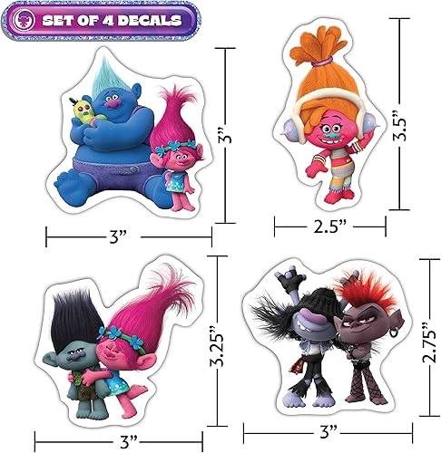 Miniatura 4 de DreamWorks Trolls Calcomanías de vinilo, juego de 12 calcomanías de película de Trolls para automóvil, botella de agua, bicicleta, casco, laptop,