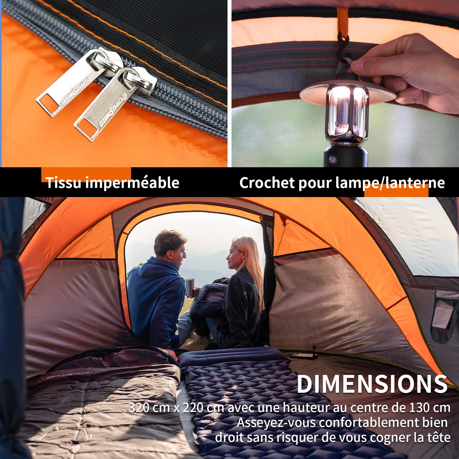 EchoSmile Tente de Camping Pop Up 4-8 Personnes, Imperméable, avec 2 Fenêtres en Maille Aérée, Dôme Portable et Légère pour Le Camping en Plein Air sur la Plage