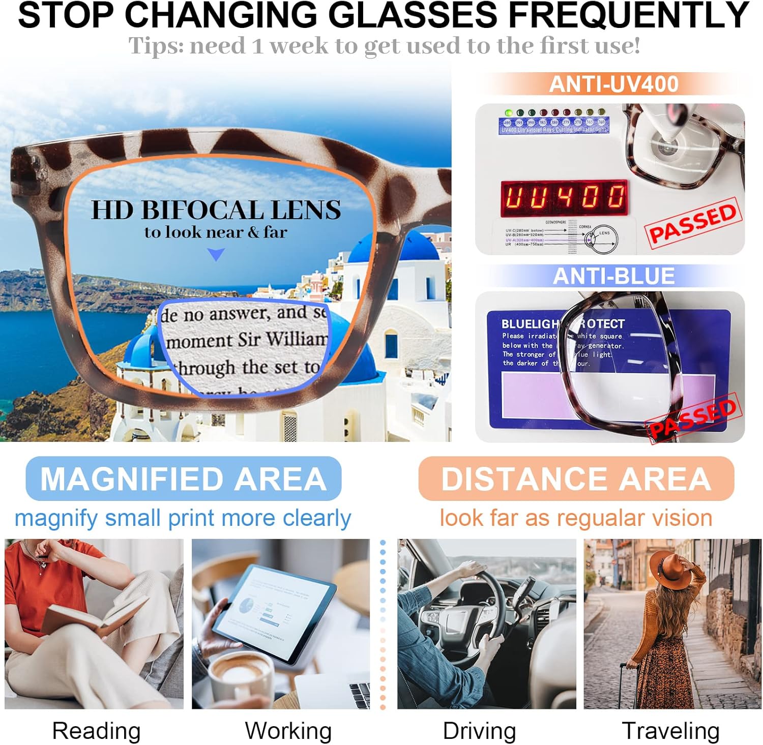MARE AZZURO Large Bifocal Reading Glasses Women Blue Light Blocking Readers 1.0 1.25 1.5 1.75 2.0 2.25 2.5 2.75 3.0 3.5 - Image 3