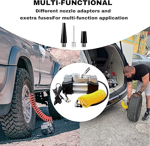 Miniatura 5 de XSTRAP - Inflador de neumáticos portátil de doble cilindro con linterna LED, bomba de aire compacta de 12 V para neumáticos de automóvil, 150 PSI