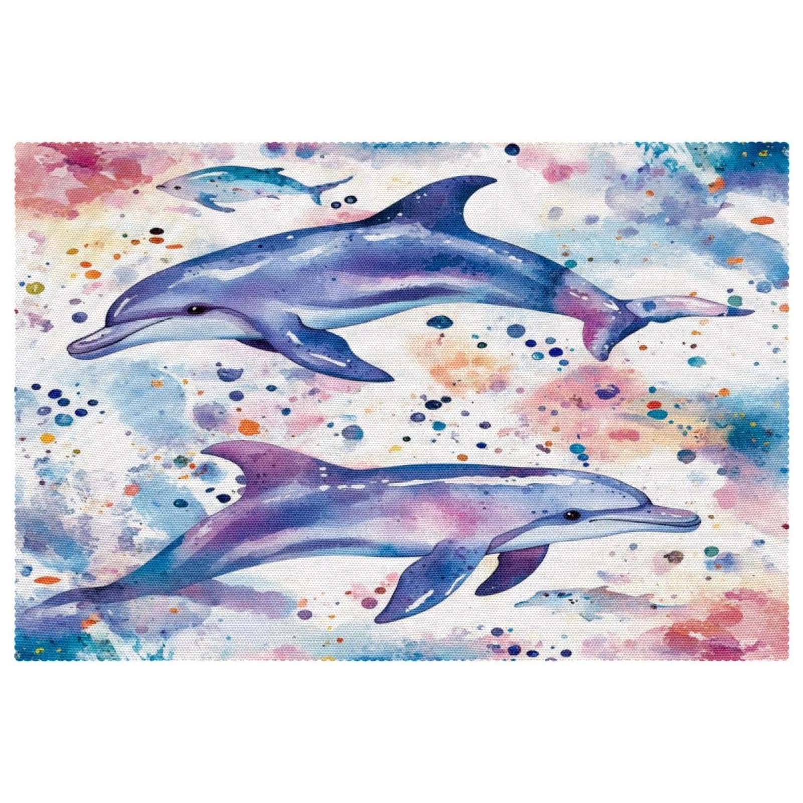 Set de table facile à nettoyer lot de 4 dauphins aquarelle bleu
