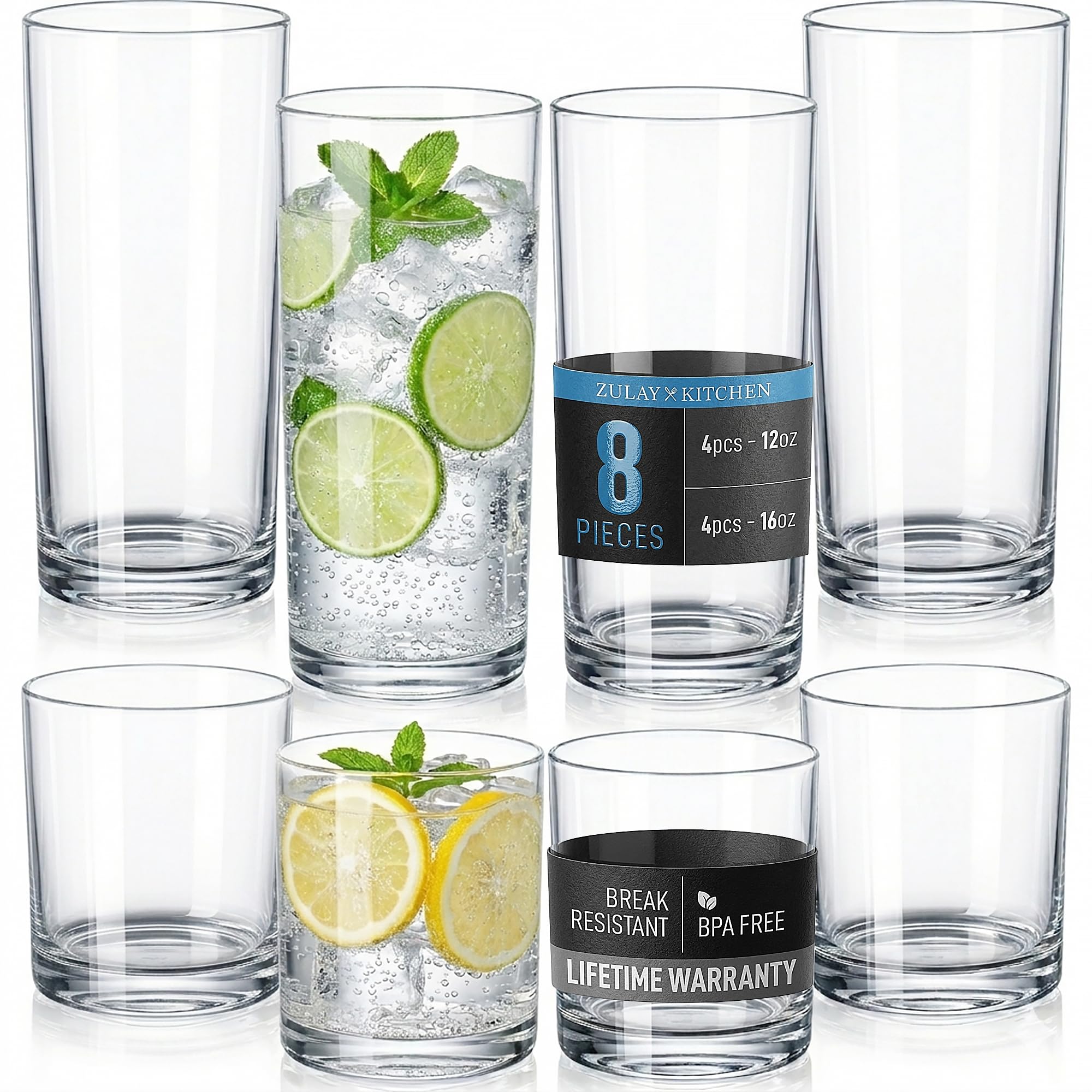 Amazon.com | Zulay Kitchen Plastic Drinking Glasses (Set of 8