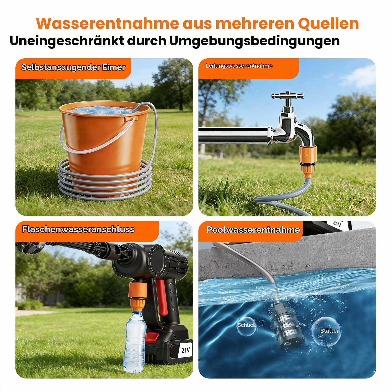 auvstar Akku Hochdruckreiniger,Waschpistole Mobiler mit 2 Akku,Hochdruckreiniger Akku mit 6-in-1 Multifunktionsdüse 10M Schlauch,für Balkon und Auto Wäsche
