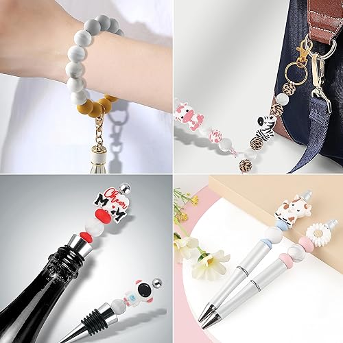 Vista 4 de Sunrony 70 cuentas de silicona para hacer collares, cuentas redondas de silicona a granel de 0.59 pulgadas para bolígrafos (D-mármol blanco)