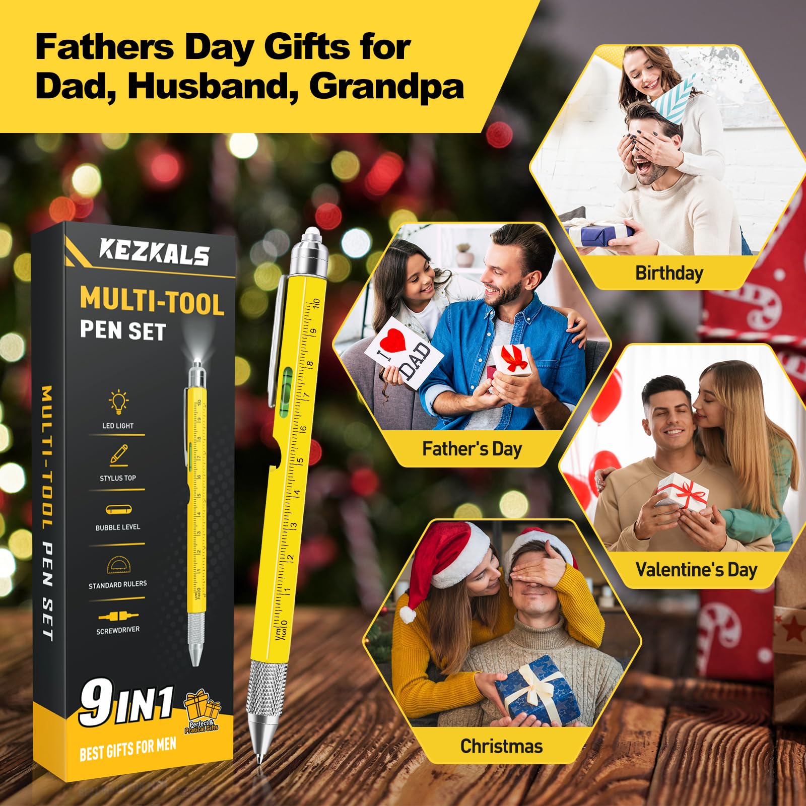 KEZKALS Fathers Day Gift for Dad Husband, 9 in 1 Multitool Pen Gifts for Men, Fathers Day Dad Gifts from Daughter Son, Birthday Graduation Gifts for Men, Mens Gifts for Him Dad Grandpa, Cool Gadgets