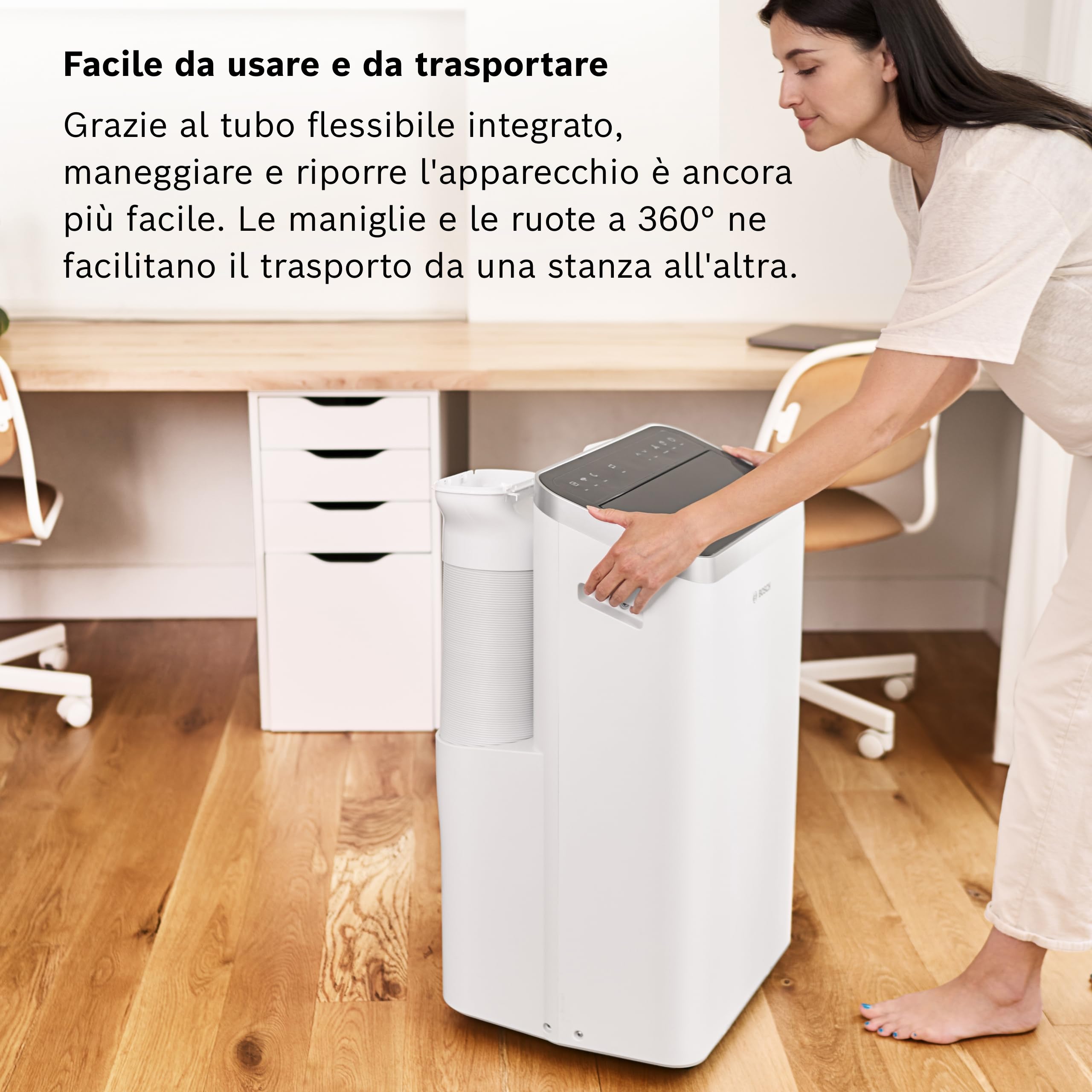 Bosch Cool 5100 Climatizzatore portatile - Climatizzatore 3 in 1, deumidificatore, ventilatore - 3,4 kW per ambienti fino a 46 m² - Con modalità Auto, Silent e Sleep