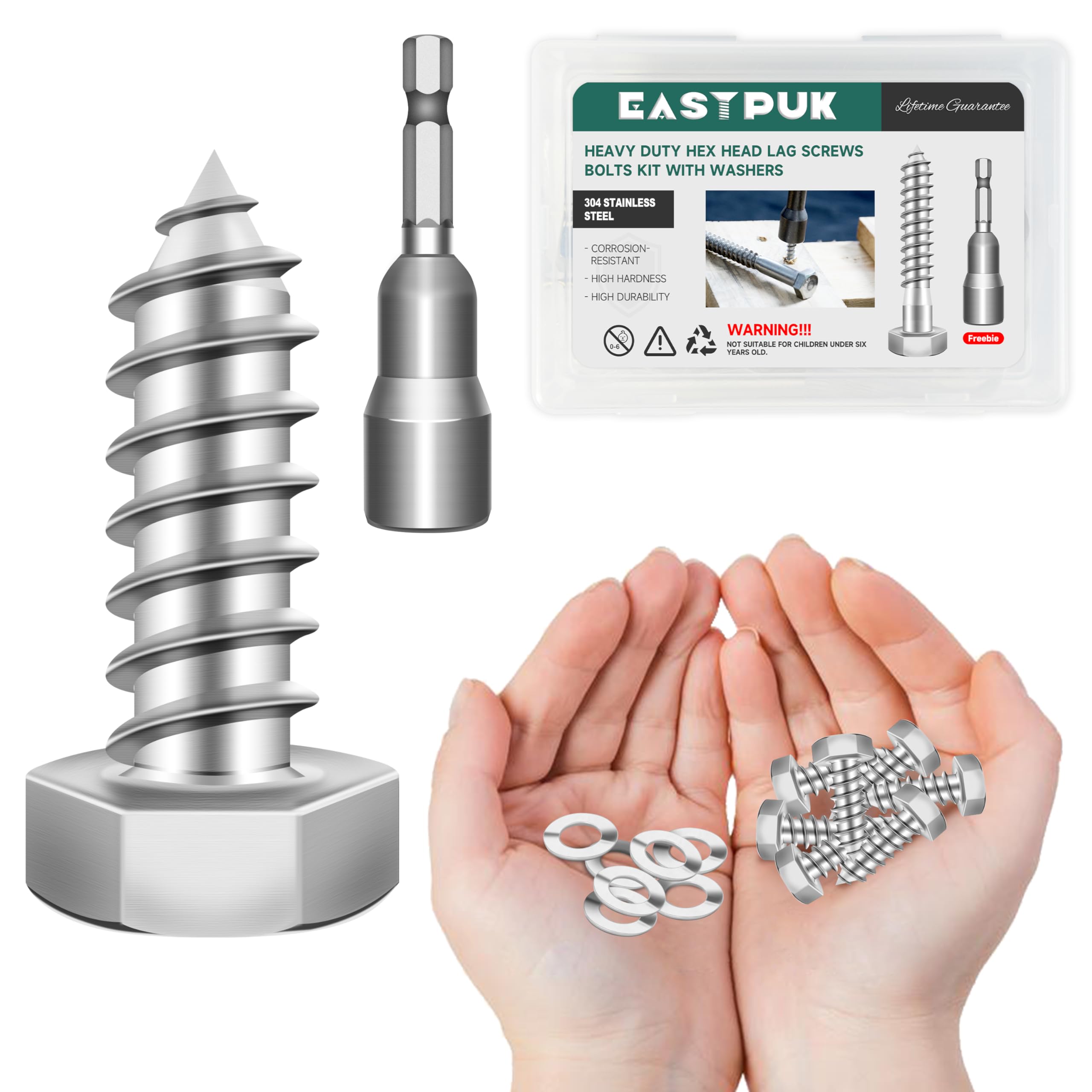 Stainless Steel Lag Screws - 8 Pack, 3/8" x 4" -11
