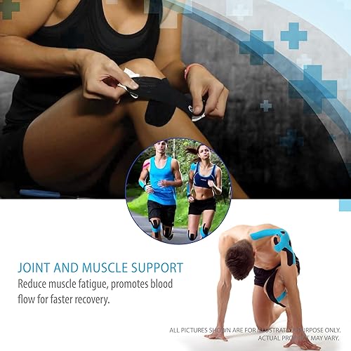 Miniatura 3 de Paquete de 3 cintas Kinesiology Pro Athletic Sports. Rodilla, tobillo, músculo, dinámica deportiva cinética, terapia física. Algodón resistente H2o