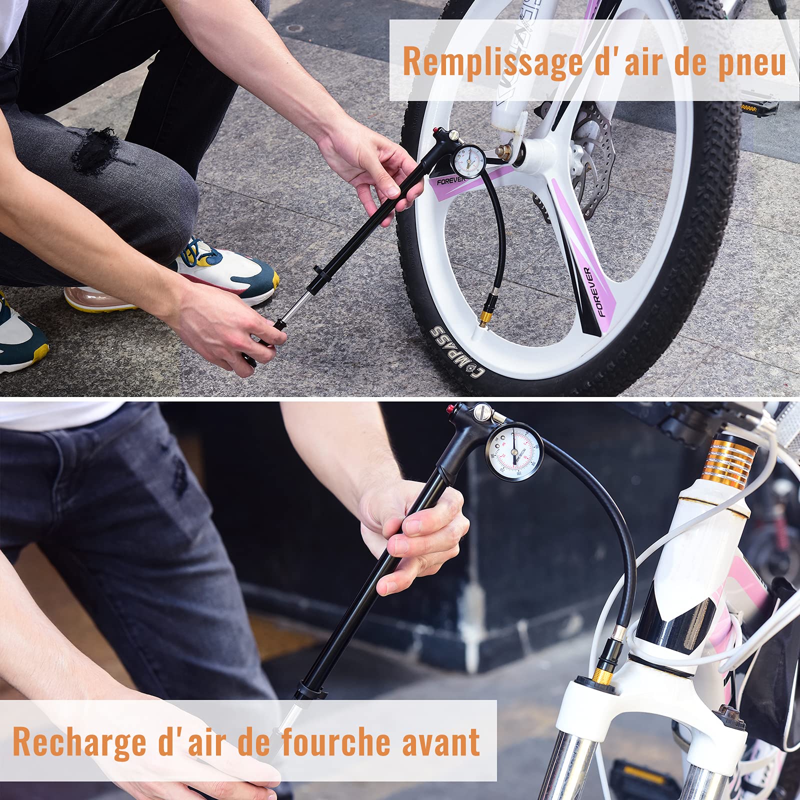 Diyife Pompes Amortisseurs avec Baromètre, [300 PSI] Haute Pression Pompe d'Amortisseur, Mini Portative Shock Pump, pour Fourche Avant de Suspension Arrière, Vélos, Fauteuils Roulants, VTT