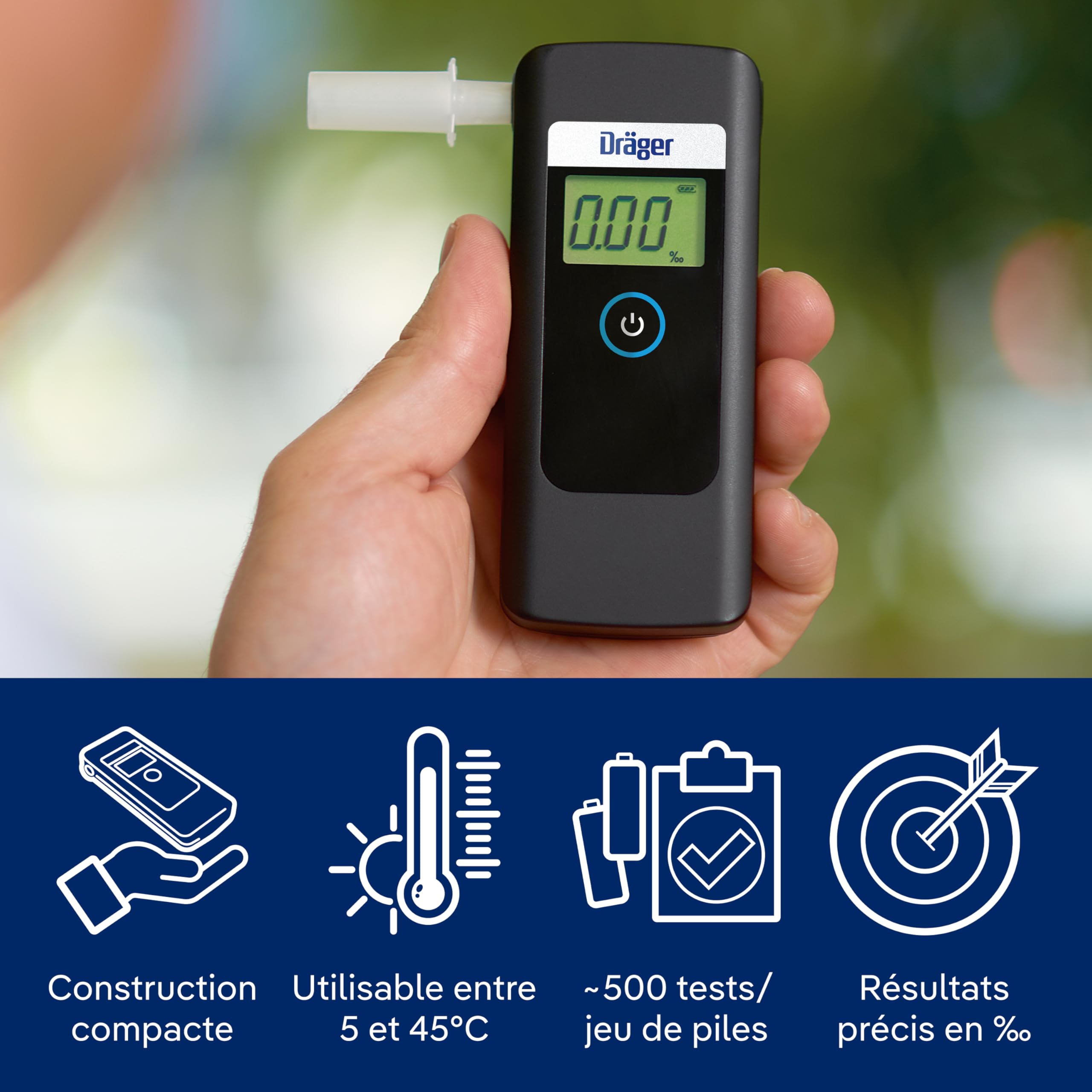 Dräger Alcotest 1000 - Éthylotest Grand Public, alcootest numérique précis, électronique Professionnel Portable pour Voiture, Test alcoolémie Avant Conduite, capteur électrochimique