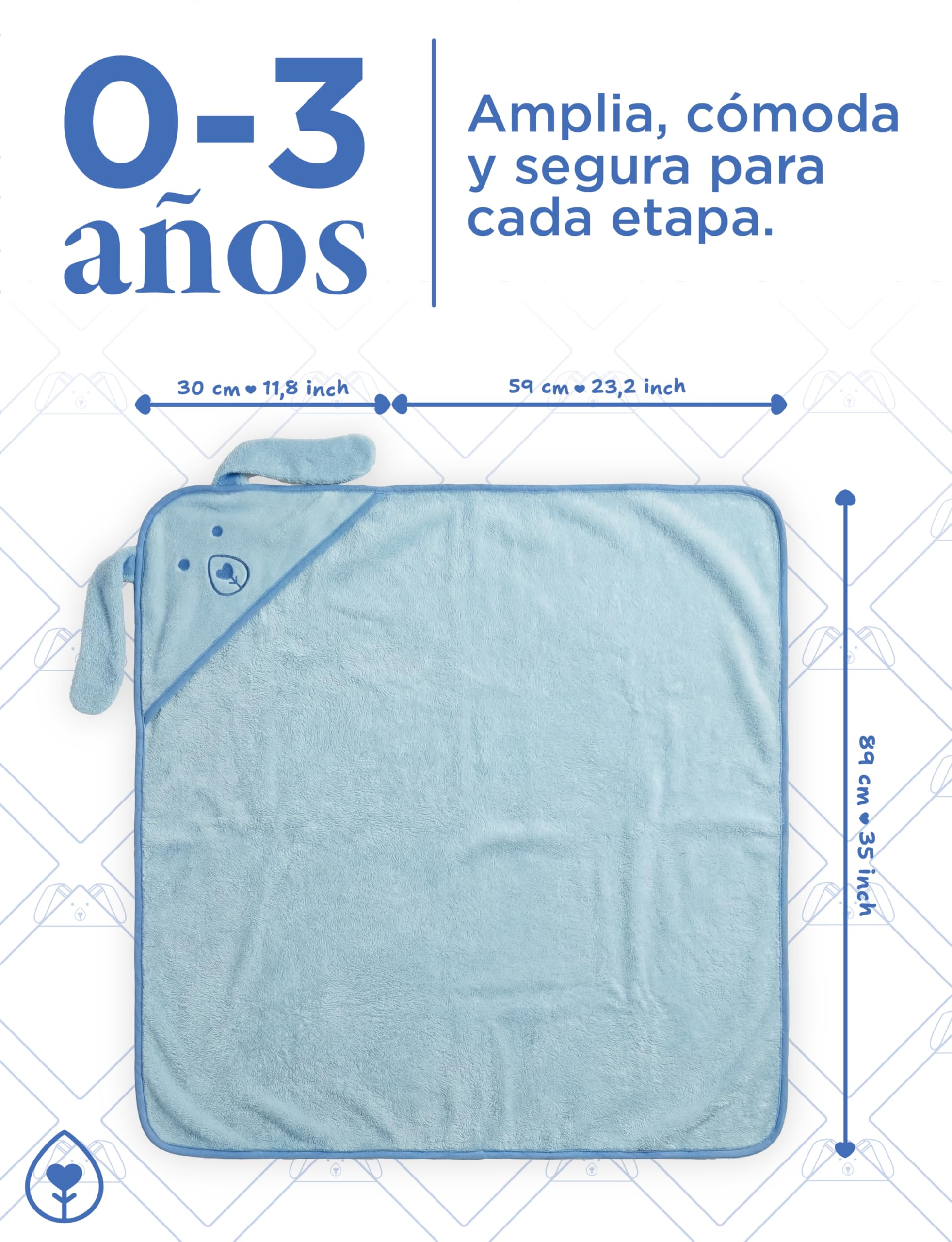 Bade-Set Baby Bambus: 6er-Pack Gesichtshandtücher 25x25cm + Kapuzenhandtuch Blau Hündchen 89x89cm Neugeborenes Hypoallergen Antibakteriell Originelles Geschenk Baby Shower