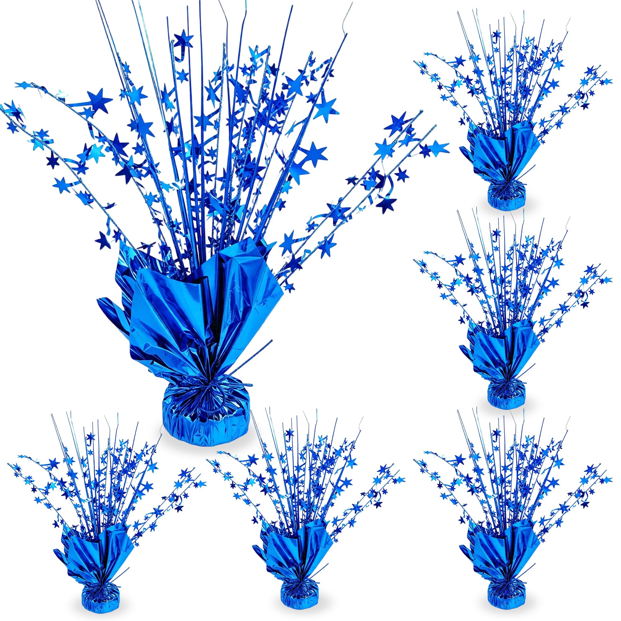 6 Pack Metallic Foil Spray Centerpiece, Blue Star Foil Spray Table Decorations Burst Table Centerpieces Party Table Decor for Birthday Wedding Anniversary Graduation
