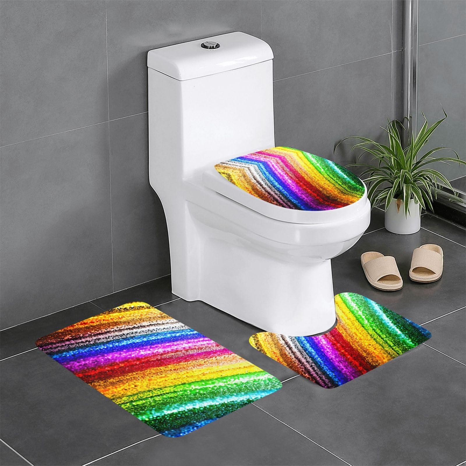 Tapis de salle de bain absorbant arc-en-ciel lot de 3 pour un style moderne
