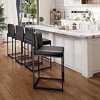 Sophia & William Black PU Leather Bar Stools Set of 4 - 24" Counter Height with Backrest, Modern Kitchen Island Chairs