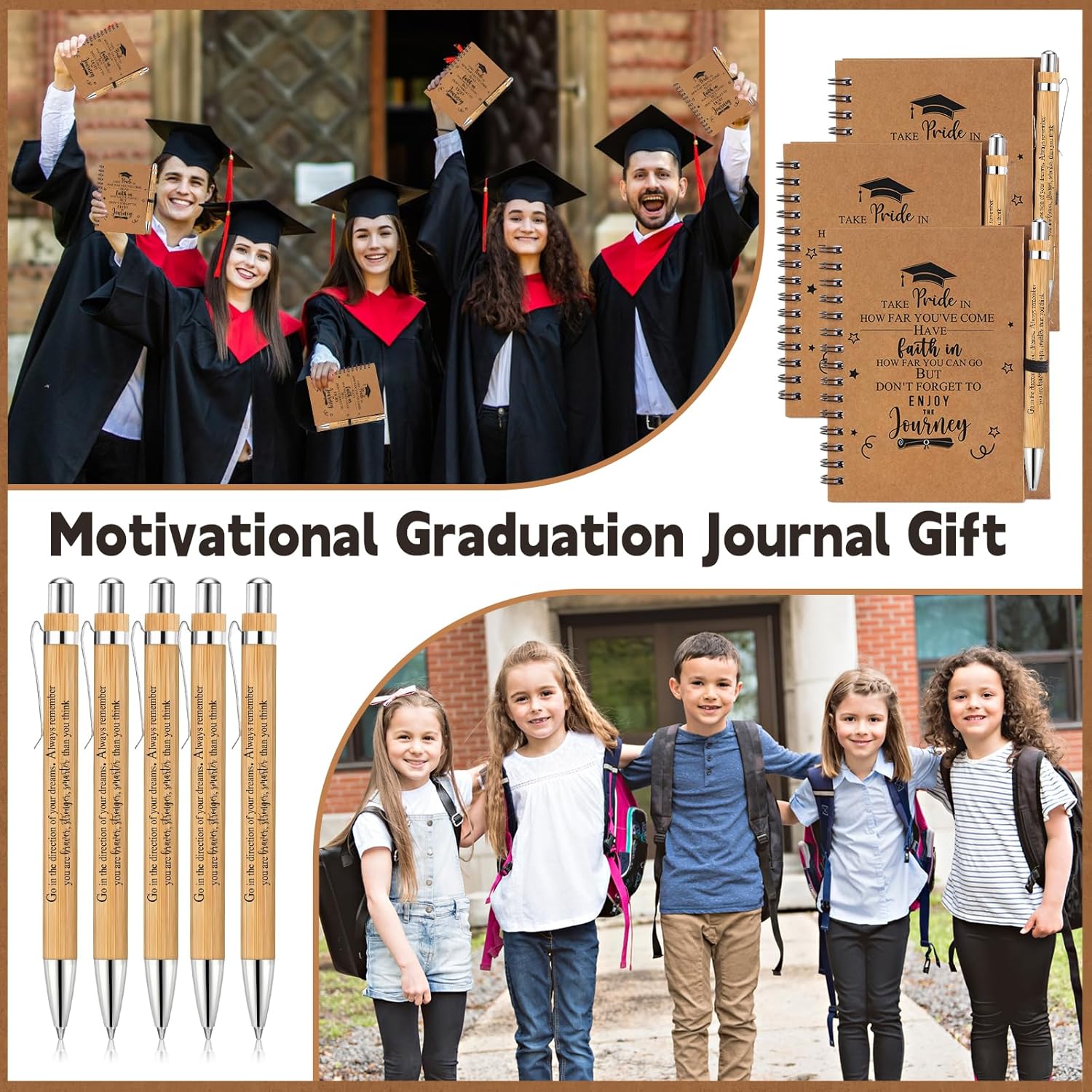 FillTouch 30 Sets 2026 Graduation Gifts Inspirational Spiral Journal with Motivational Pen Graduate Kraft Notebooks Ballpoint Pen Class of 2026 Gifts for College Graduate
