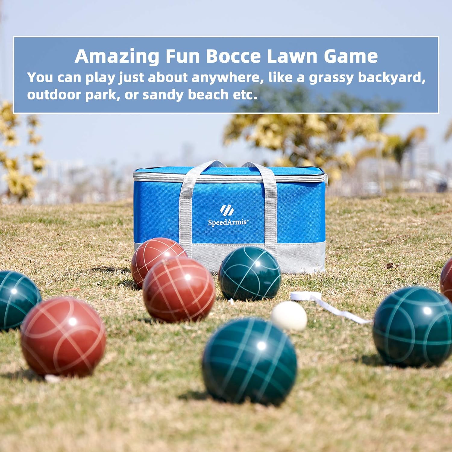 SpeedArmis Bocce Balls Set, 90mm Retro Resin Bocce Game Set for Backyard/Lawn/Beach/Outdoor - 8 Poly-Resin Balls,1 Pallino,Portable Carry Bag,Measuring Tape for Kids/Adults/Family (Red and Green) : Sports & Outdoors