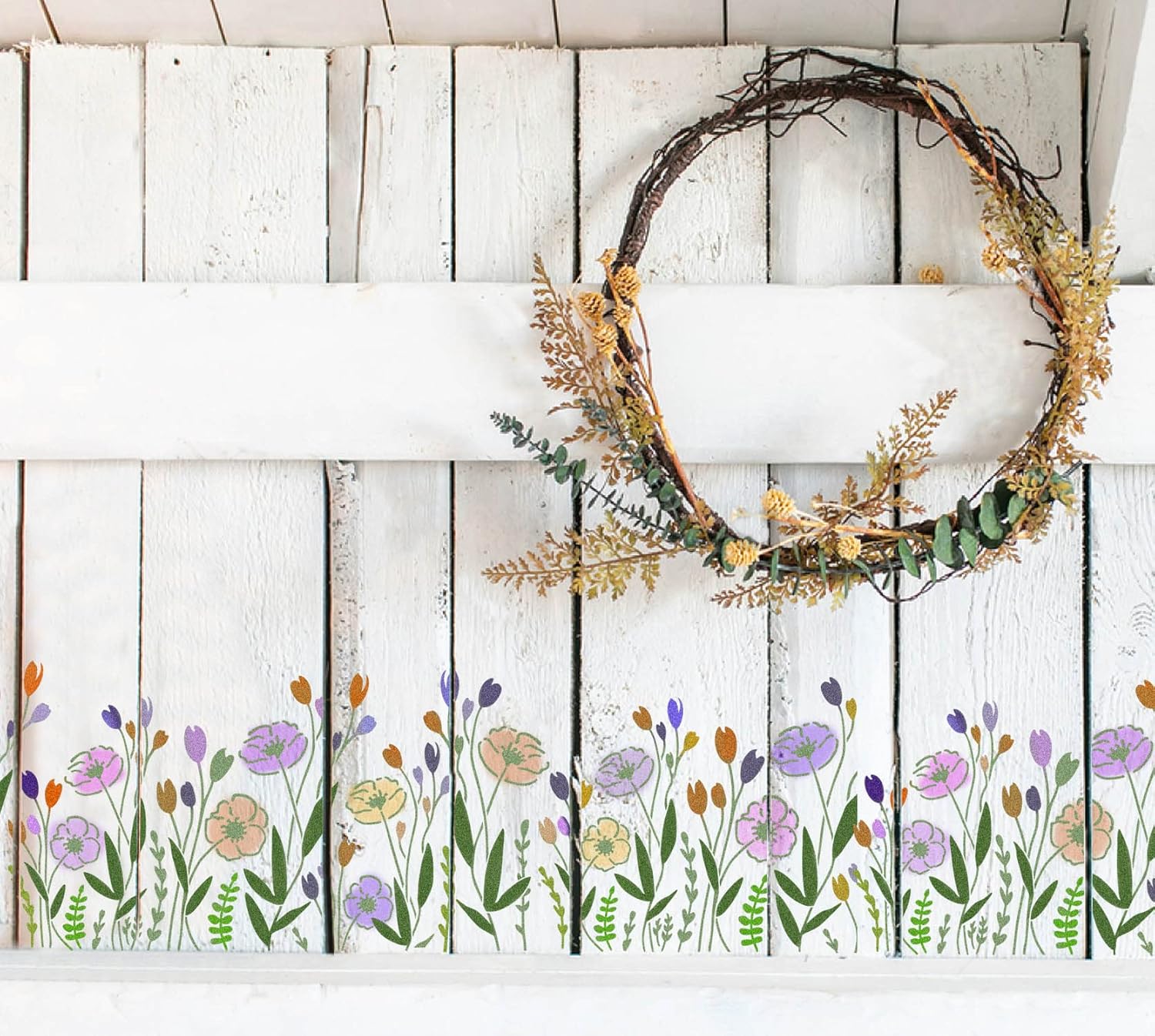 Wildflower Stencil for Painting on Wall Canvas Furniture Wood 8x16Inch Flower Stencil for Painting and Crafts Reusable Stencils