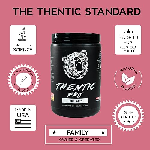 Miniatura 4 de THENTIC Preentrenamiento sin cafeína, con sabor natural y endulzado nootrópico, suplemento para preentrenamiento, enfoque láser, energía, fuerza,