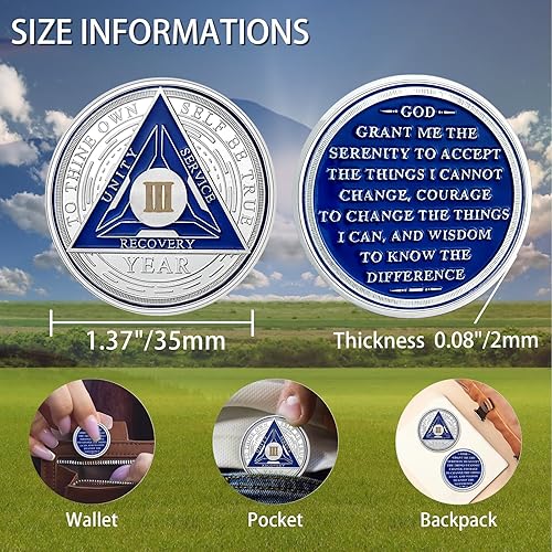 Miniatura 5 de Moneda de sobriedad de 3 años  Chip de sobriedad triplate  AA Chips regalos de sobriedad para hombres y mujeres, regalos de alcohólicos anónimos