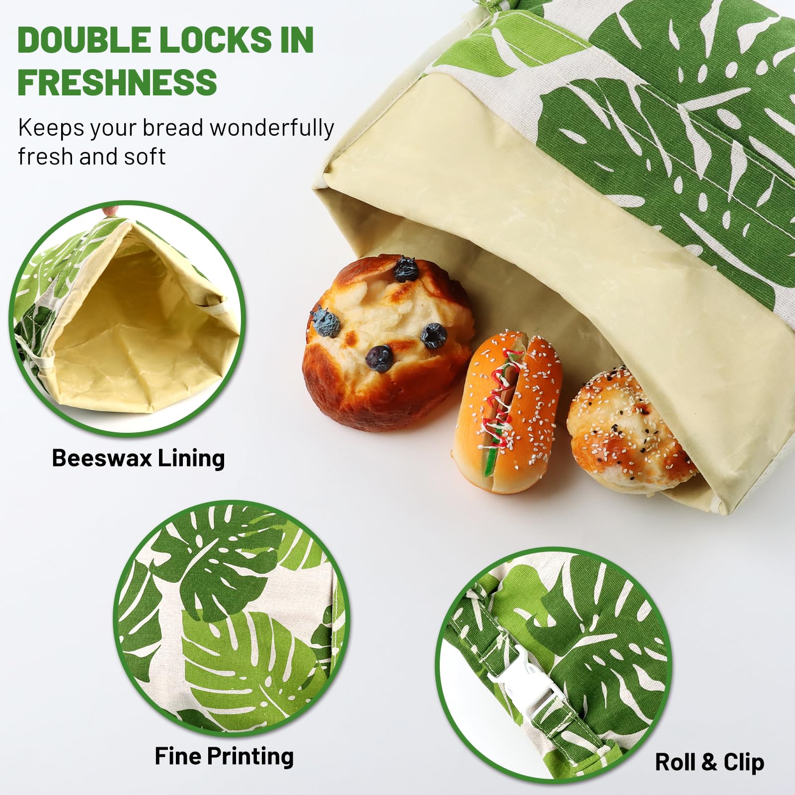 Bolsas de pan reutilizables de cera de abejas para pan casero, algodón orgánico XL de masa madre de cera de abeja, suministros de envoltura de sándwich, sostenible, conservación fresca, contenedores 2