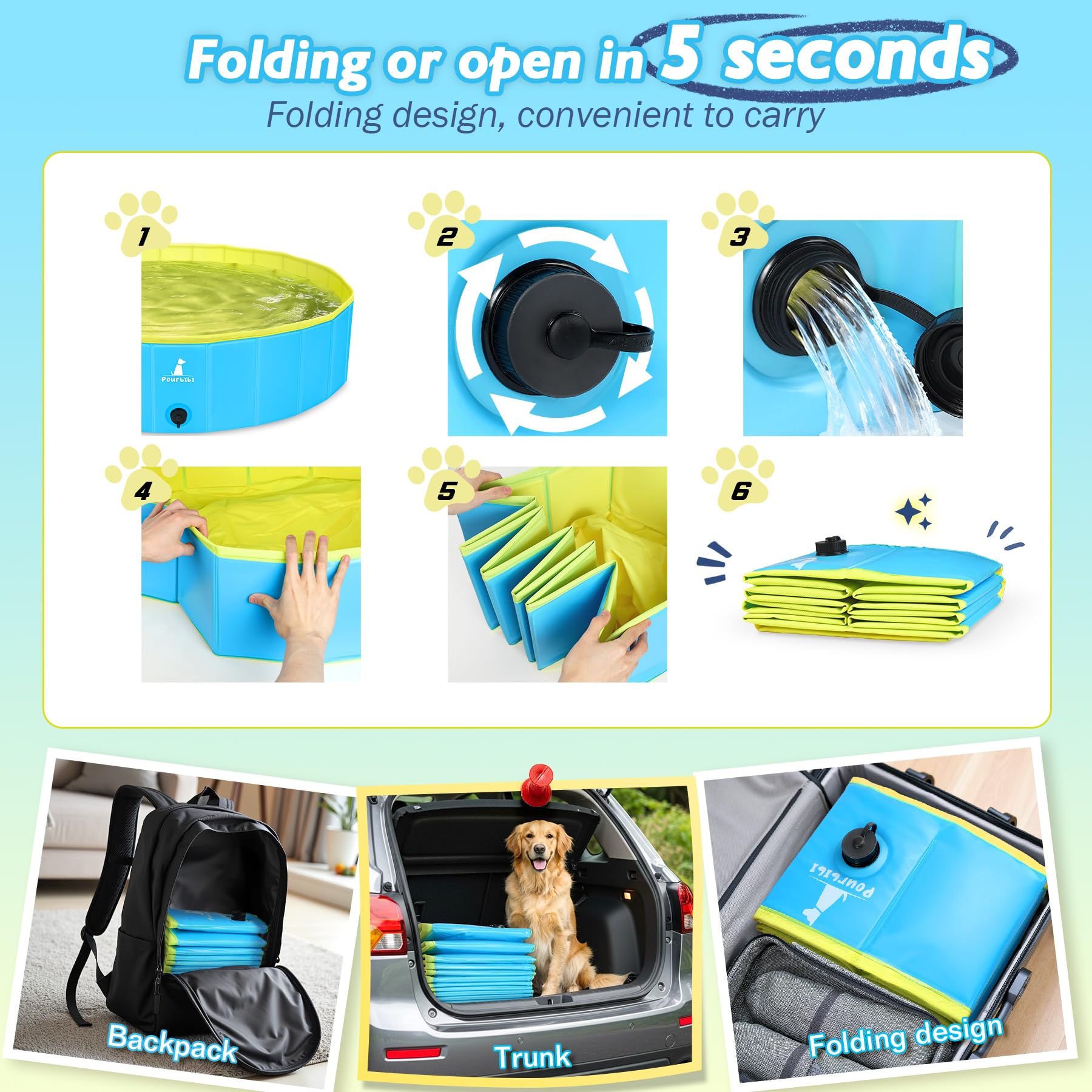 Pourbibi Piscine pour Grands Chiens, Bassin De Baignade Pliable pour Chien, Pataugeoire pour Chien, Baignoire PVC Portable pour Chien, Piscine pour Chiens Grands Et Petits, 160 X 30 Cm