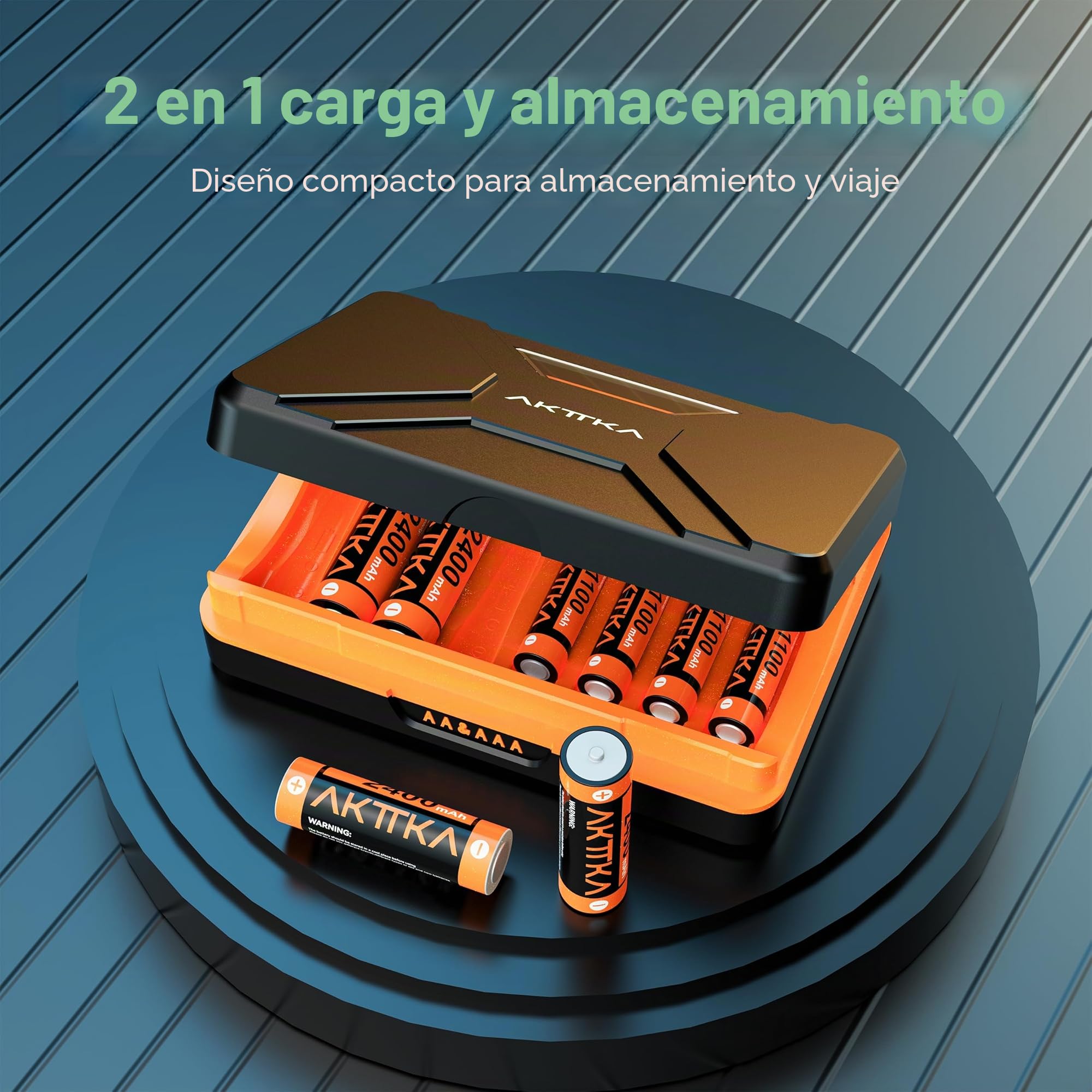 Cargador de Pilas de 8 Ranuras, con 4 Pilas Recargables AA de 2400 mAh y 4 Pilas AAA 1100 mAh Ni-MH 1,2 V, con Cable de Carga Tipo C