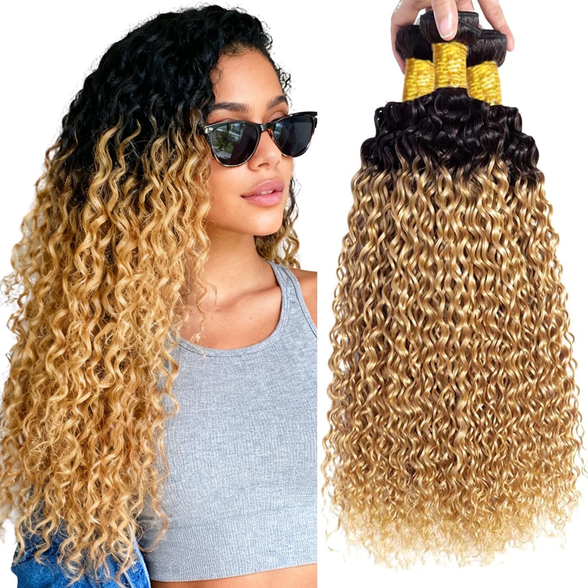 Photo 1 of CUUINOIA T1B/27 Ombre Curly Human Hair Bundles