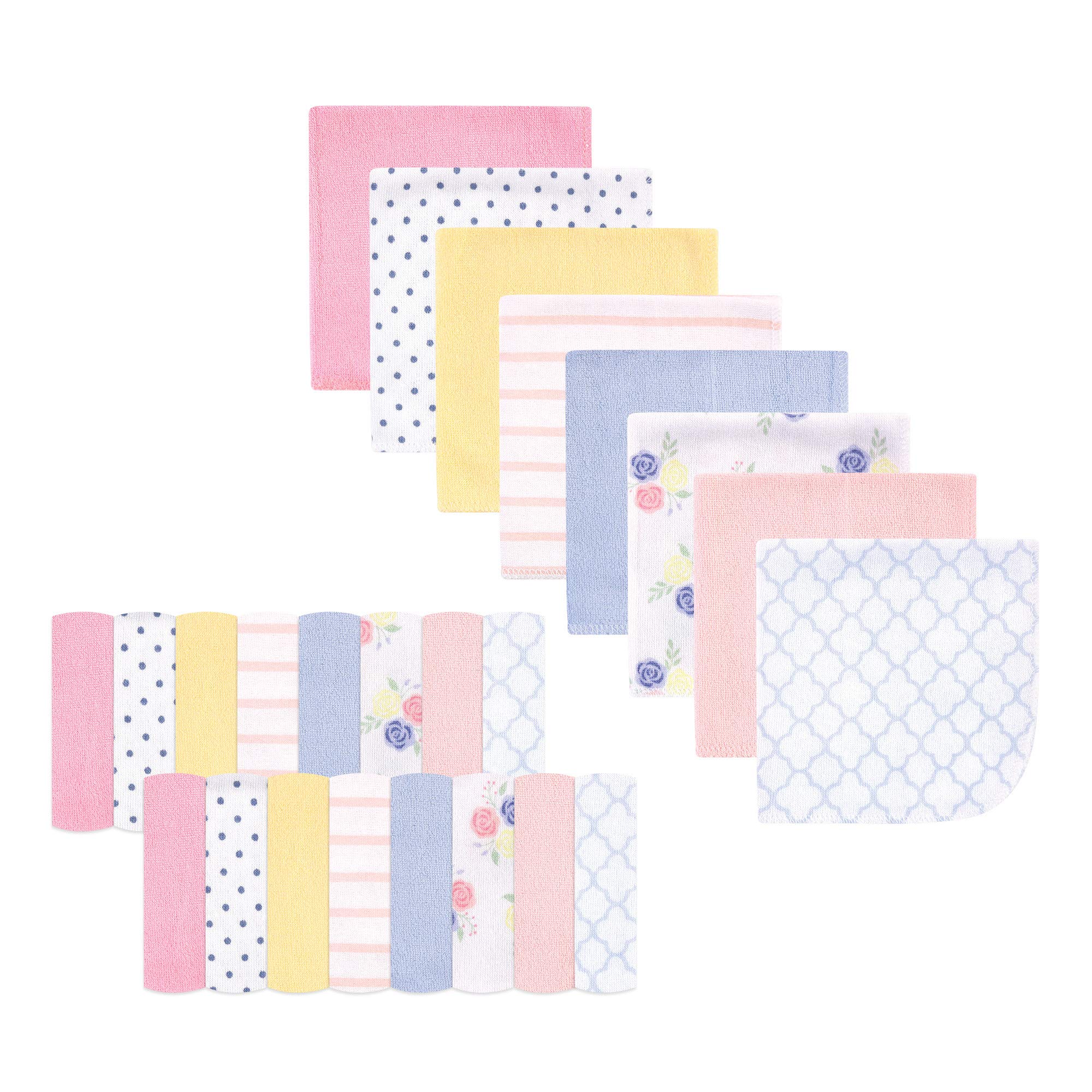 Hudson Baby Unisex Baby Rayon from Bamboo Washcloth Bundle, Blue Pink Floral, One Size