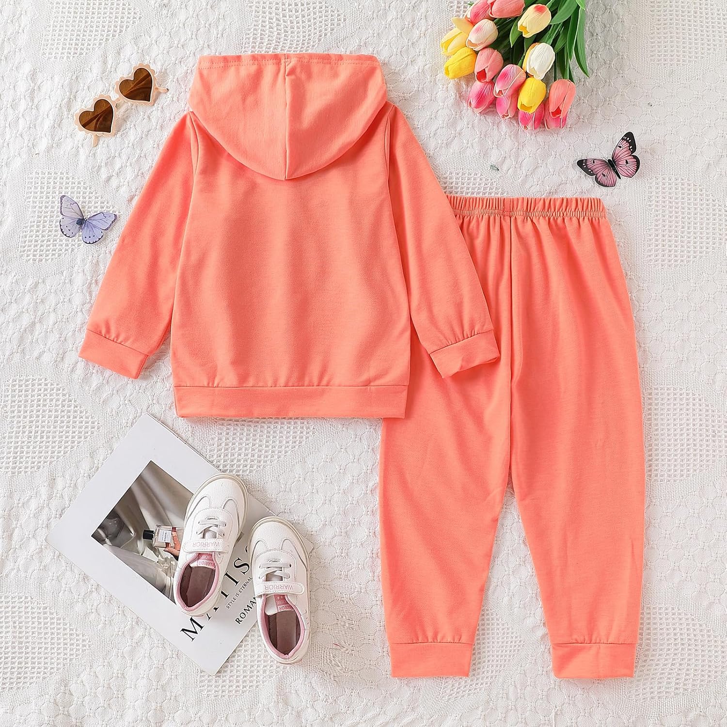 Toddler Girls 2-Piece Monogrammed Patchwork Colorblock Set Hooded Long Sleeve Top and Pants Set - Image 6