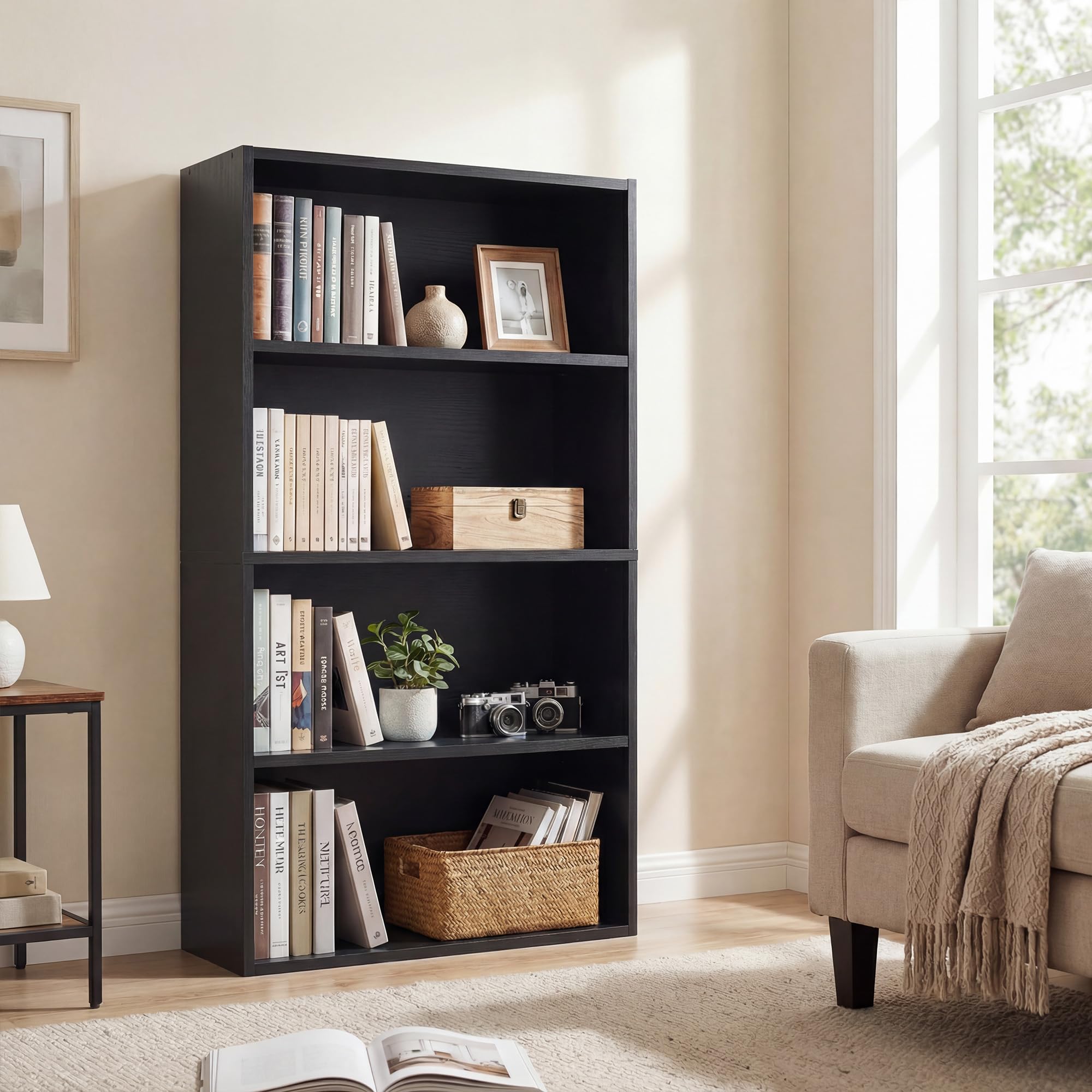 Photo 1 of [Partial Set] Alpen Book Shelf, 4 Shelf Bookcase Floor Standing Black Shelves for Bedroom