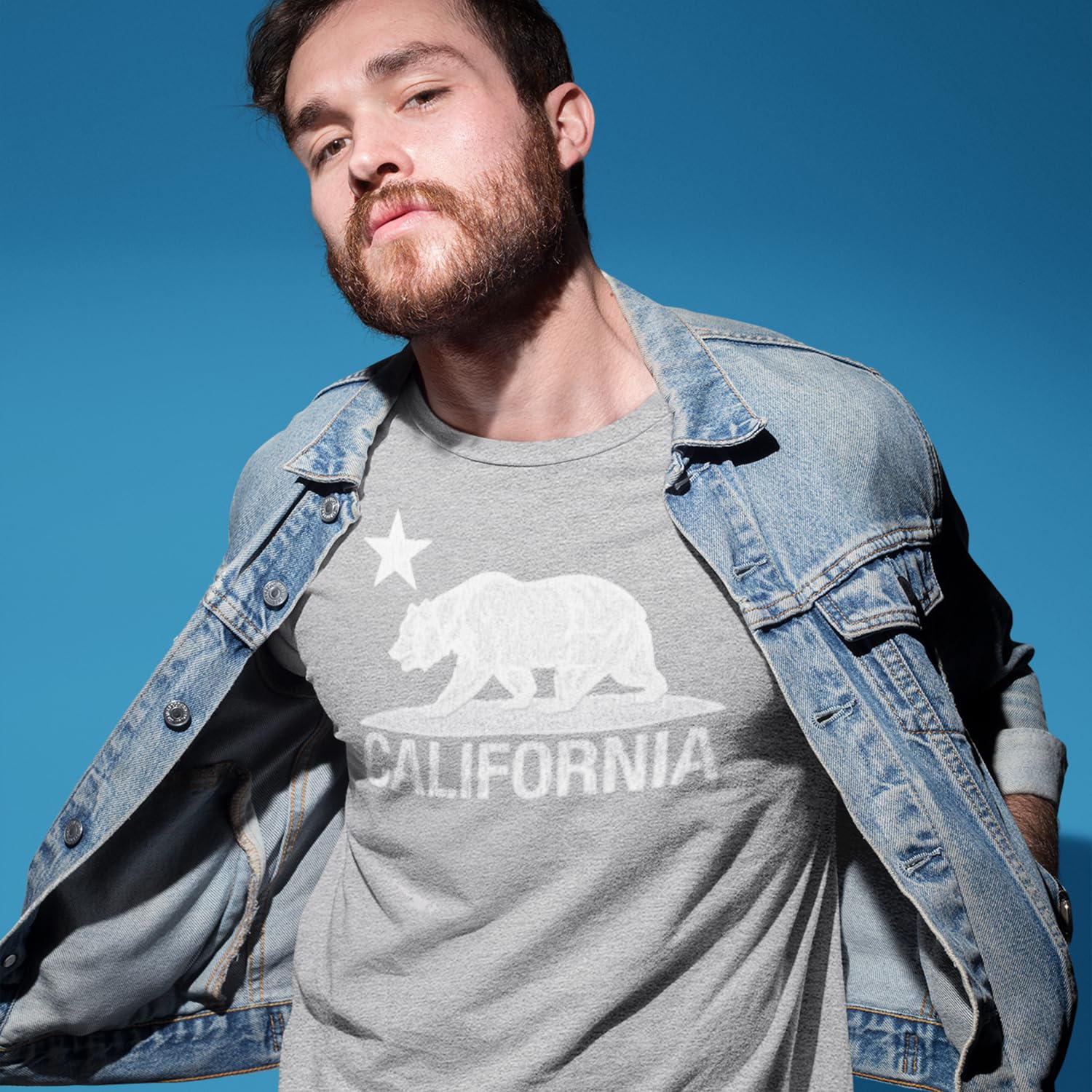 shop4ever California Distressed White Bear T-Shirt Camicie Cali