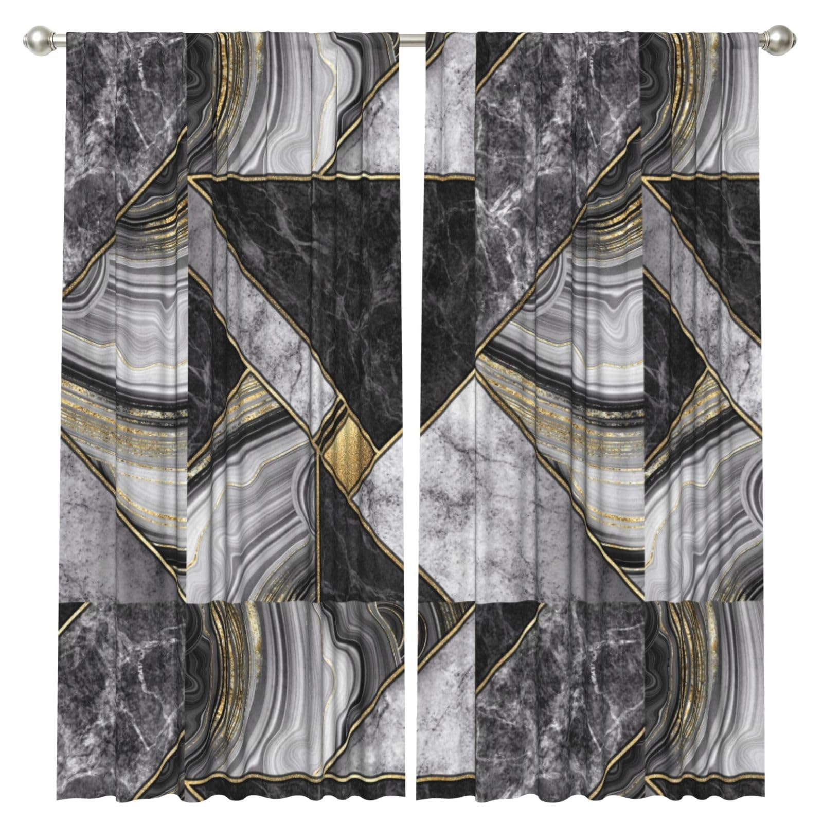InOmak Black Marble Texture Gold Printed, 2 Panels Window Curtains 52 x 84 Inch Blackout Curtains for Living Room Bedroom