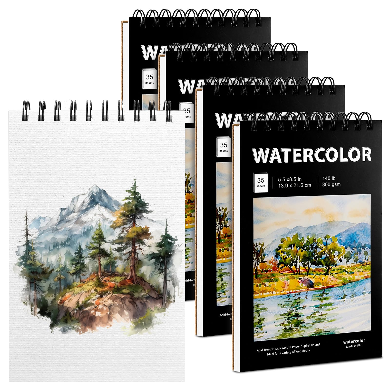 Kosiz 4 Pcs Watercolor Pad 5.5 x 8.5 Inch Watercolor Paper 140 Sheets,140lb/300g,top Wire Bound,Cold Press Watercolor Sketchpad for Watercolors, Mixed