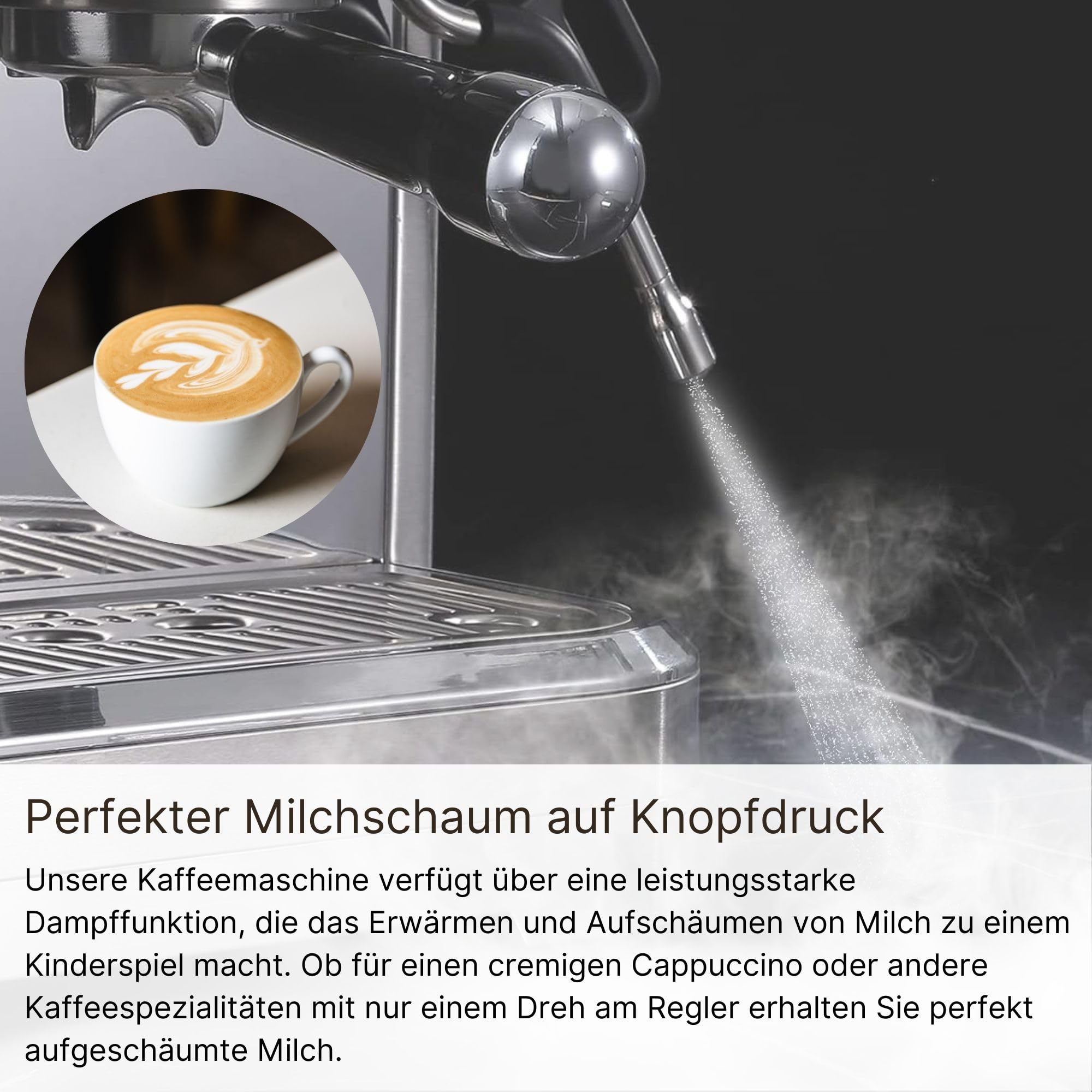 KB-ELEMENTS - Macchina per caffè espresso con macinino integrato, 20 bar, macinino professionale, serbatoio dell'acqua da 2,6 l, testa di estrazione da 58 mm, argento