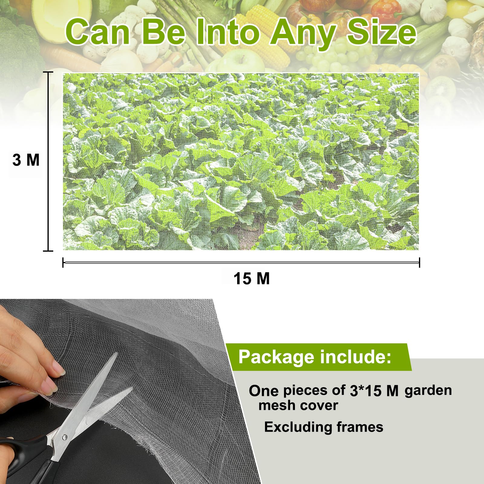 RIFNY - Rete di protezione per verdure, zanzariera a maglia fine per giardino | Zanzariera per serra per piante, per proteggere alberi da frutto e verdure dagli insetti, 3 x 15 m