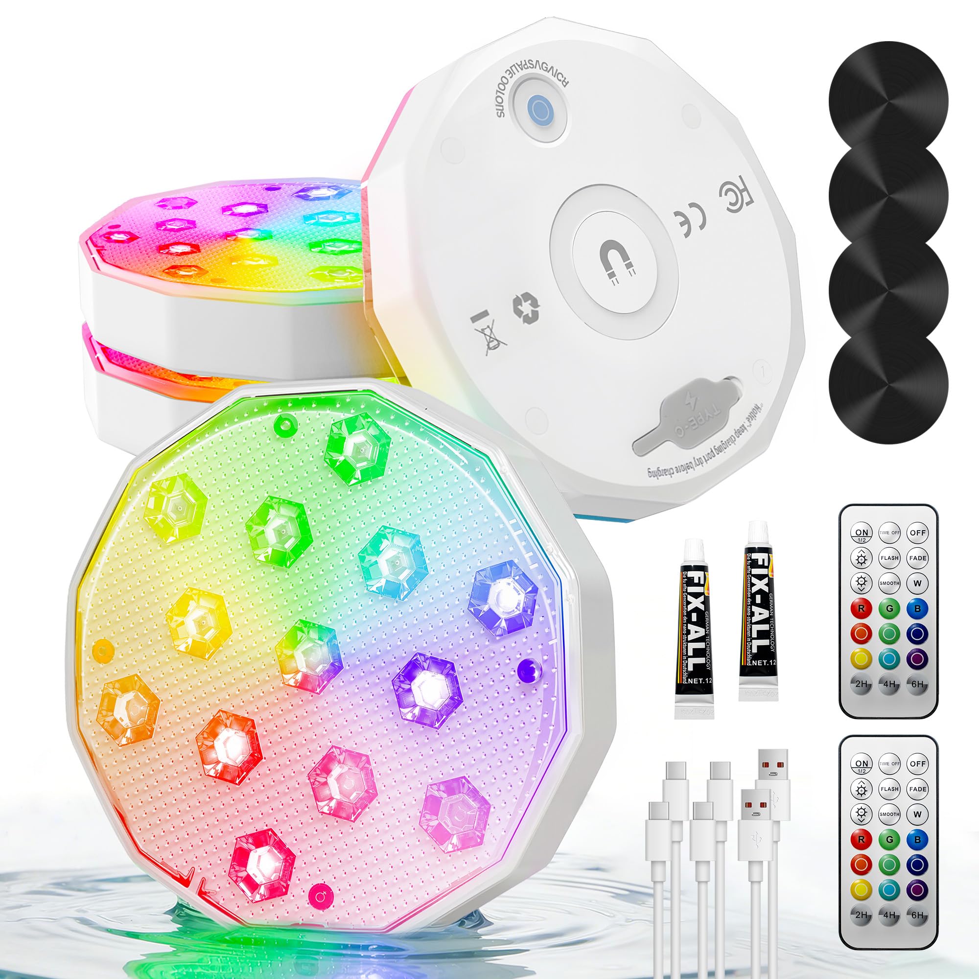 Ollny Luce subacquea con telecomando, illuminazione a LED RGB galleggiante, illuminazione magnetica per piscina, illuminazione stagno, fontana, stagno, acquario, feste, 4 pezzi