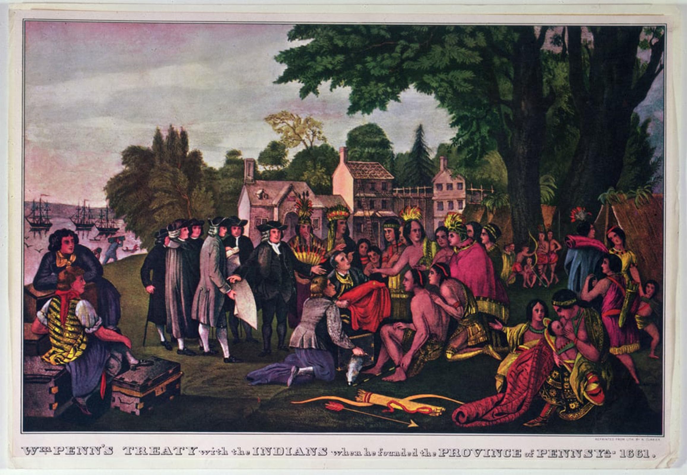 POSTERIIk Vintage Classic Picture Landscape Artwork William Treaty with the Indians When He the of Peennsylvania by Nathaniel Currier Portrait Canvas Painting for Office Home Decor 60x90cm