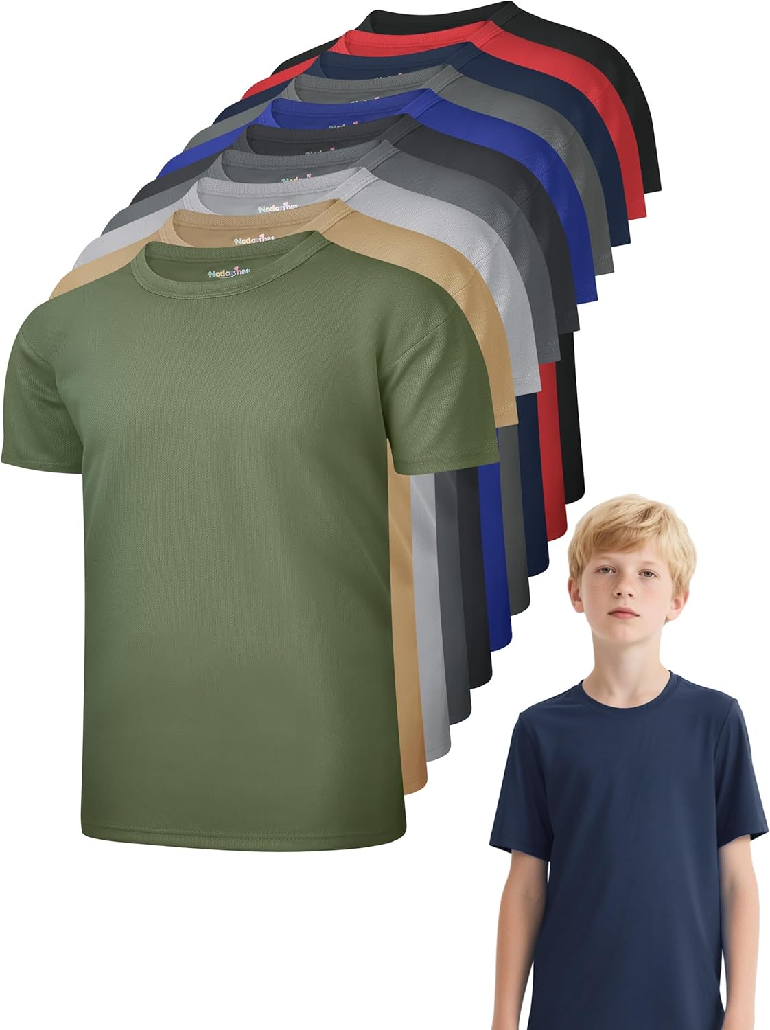 10 Pack Boys Youth Mesh Quick Dry T Shirts Short Sleeve Athletic Shirt Moisture Wicking Performance Tees for 7-16Y