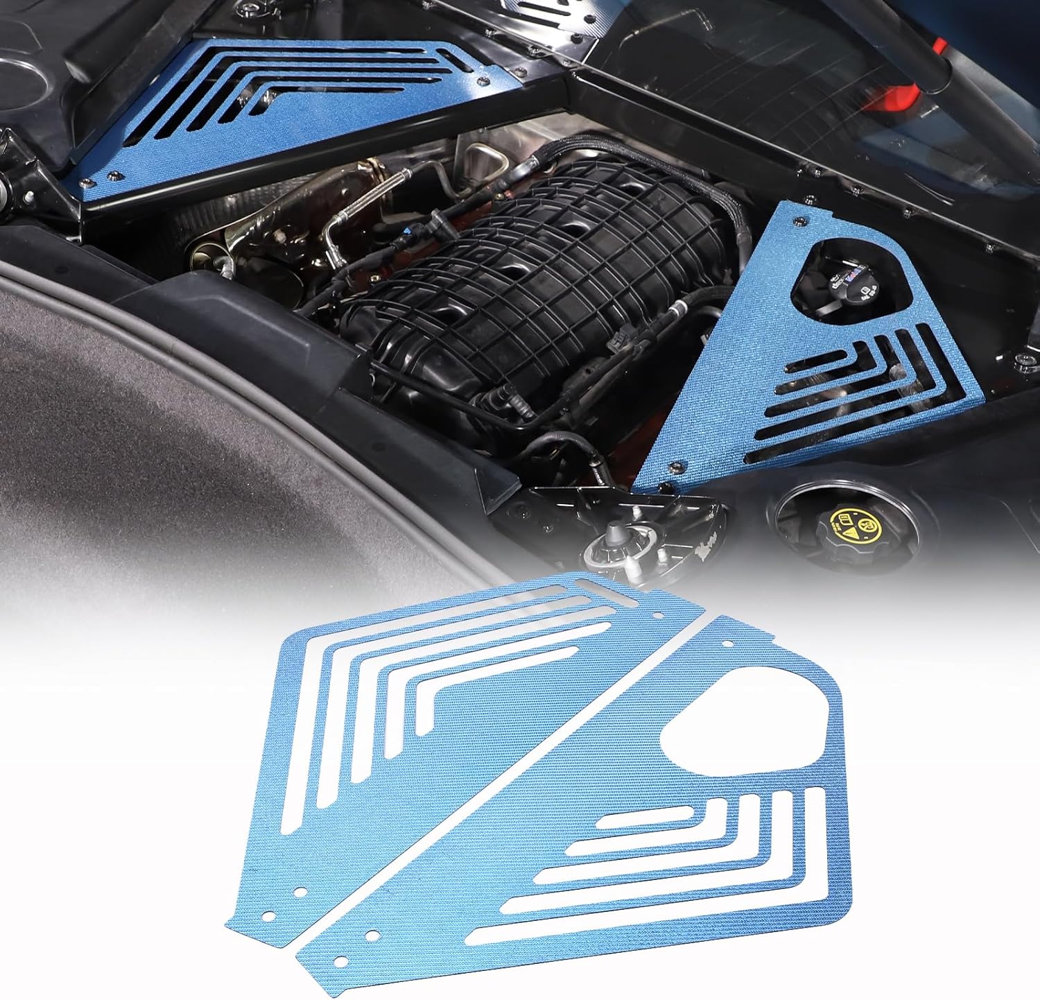 100% Real Carbon Fiber Engine Bay Panel Cover Compatible with Chevrolet Corvette C8 2020-2023, Rear Engine Covers Left Right Engine Case Guards Protector Splash Shield, C8 Accessories 2PCS (Blue)