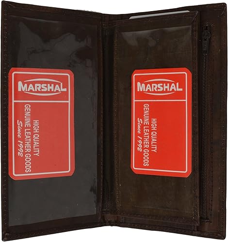 Miniatura 2 de Marshal Cartera de cuero para chequera, tarjetero, funda extraíble para cheques, Allin1, secretario de bolsillo, Marrón, Cartera con tarjetero