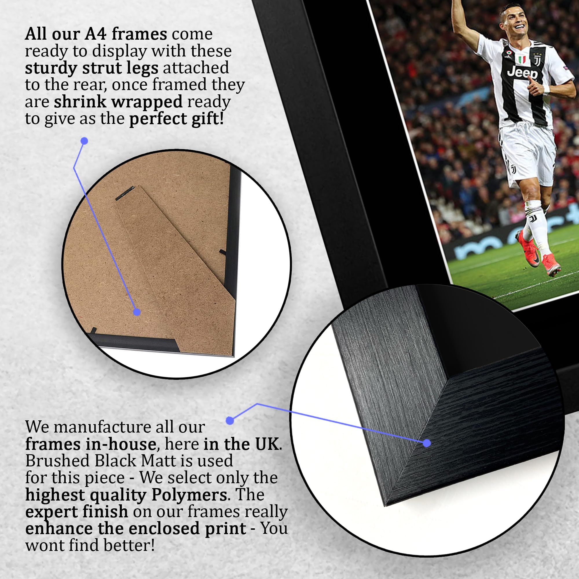 HWC Trading FR A4 Cristiano Ronaldo Juventus Geschenke Gedrucktes Signiertes Autogramm Foto für Fußball Anhänger and Fans - A4 Gerahmt