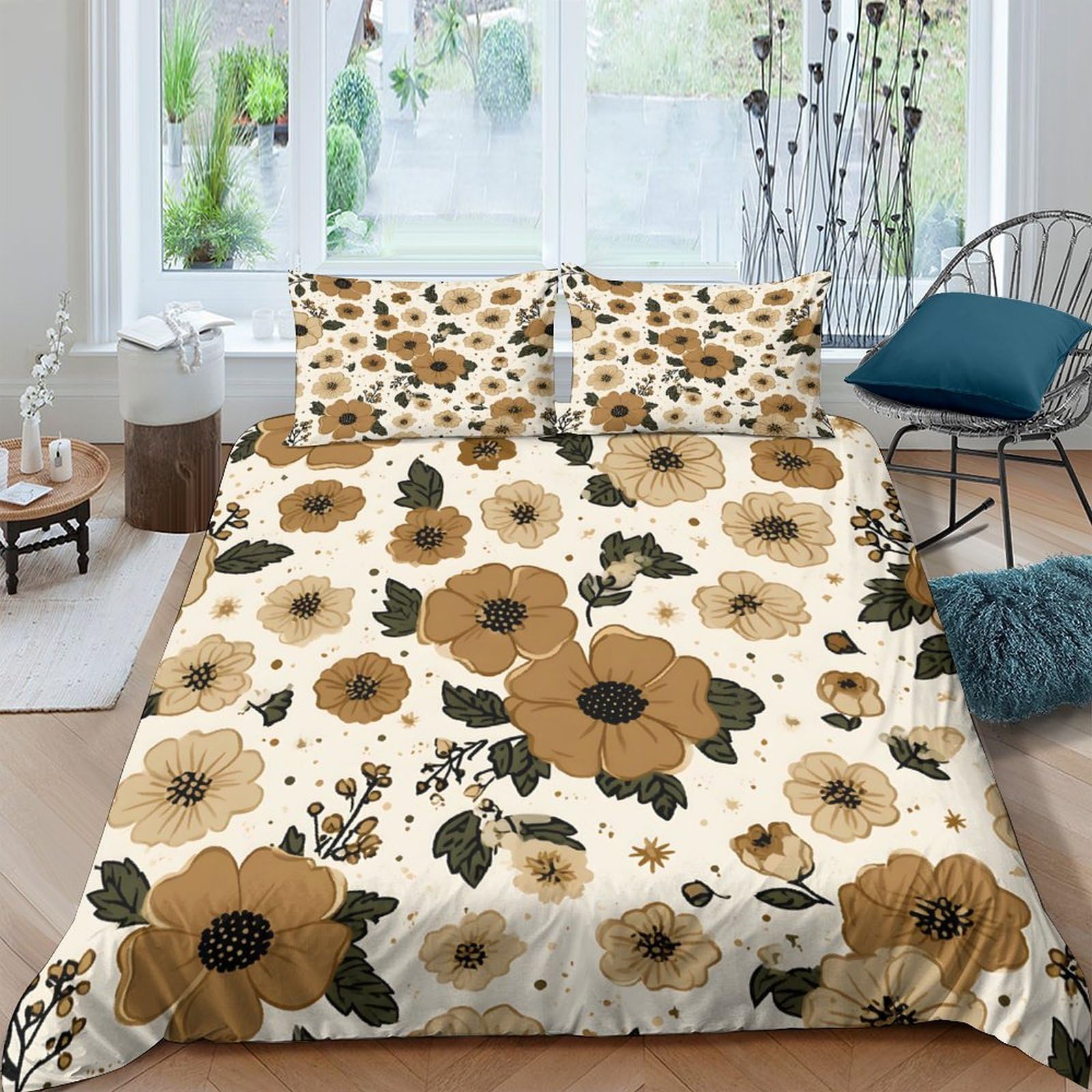Ctjqhvkz Style-7 3D Printed Vintage Sunflower Fitted Sheet Microfiber Non Slip Floral Bed Sheet For Bedroom Guest Room Decor Single（135X200cm）
