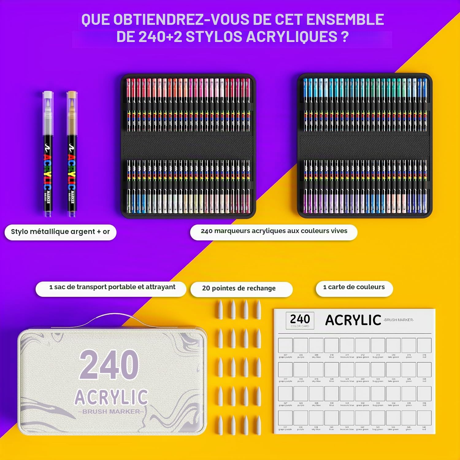 TrendGate 242 Couleurs Feutre Acrylique, Marqueur Peinture Acrylique 240+2