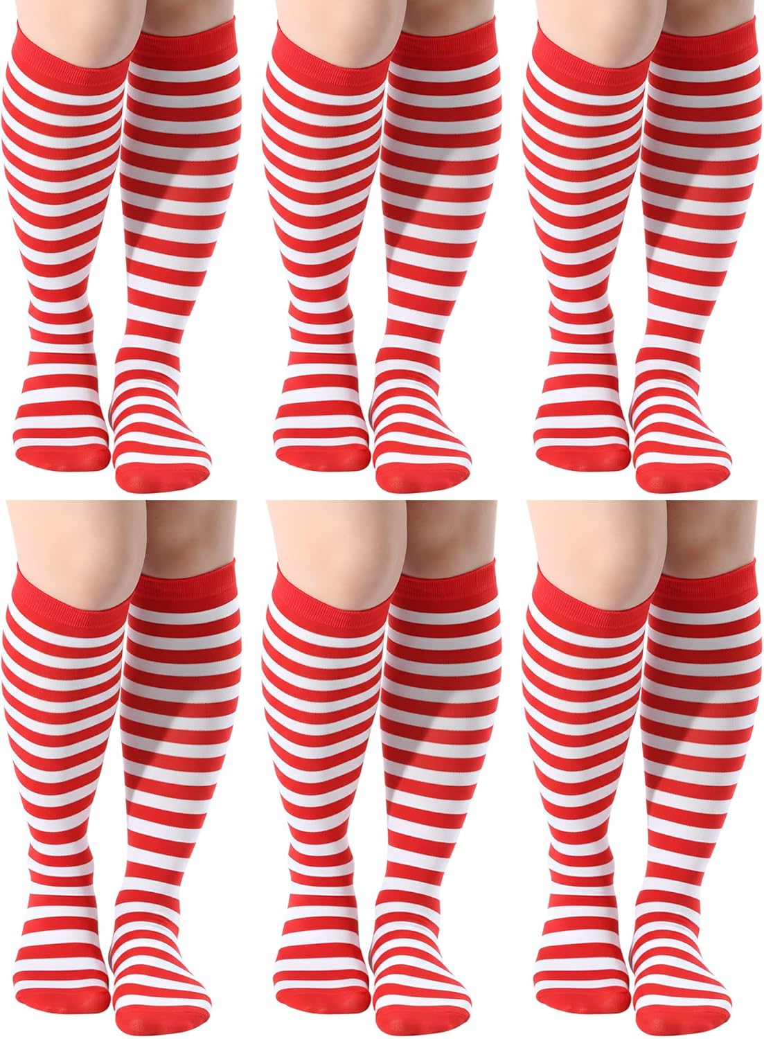 Syhood 6 Pairs Mardi Gras Striped Knee High Socks Polyester Striped Tube Stockings Knee High Socks for Woman Mardi Gras Party
