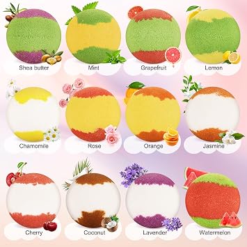 Bath Bombs Gift Set, 12-Pieces Handmade Fizzy Bubble Bath Bombs, Vegan & Cruelty Free, Perfect for Bubble and Spa Bath, Birthday Mothers Day Gifts Idea for Her/Him, Wife, Girlfriend Teens