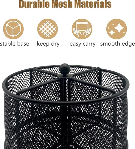 Miniatura 9 de Organizador de utensilios de metal giratorio de 360  4 compartimentos para cubiertos, tenedor, cuchara, servilleta, organizador de cubiertos, cesta