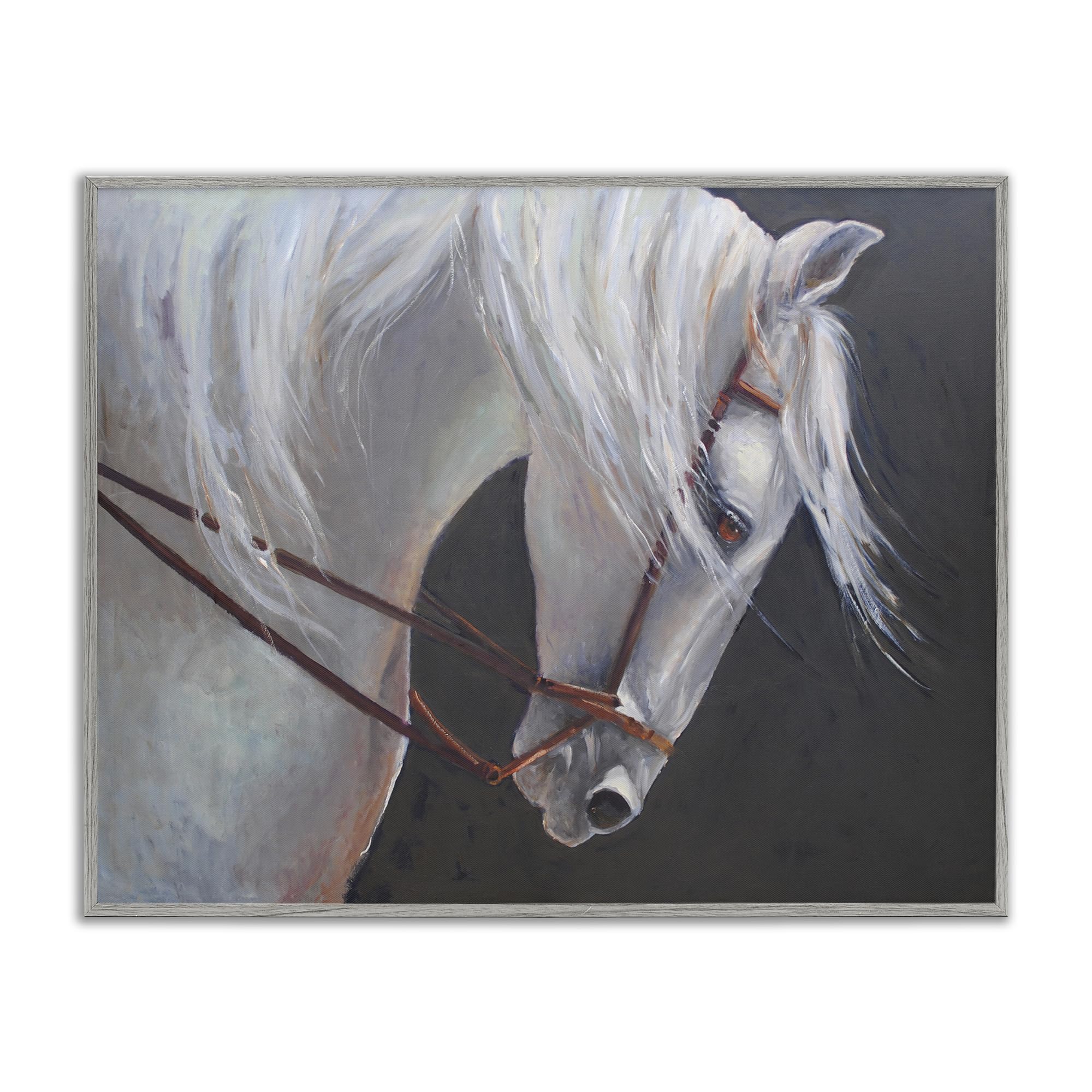 Stupell Industries Majestic White Horse Portrait 'Majestic White Mare', Framed Giclee Art, Gray, 30 X 24 Inches, Easy To Hang And Sturdy, Made In Usa, By Jadei Graphics